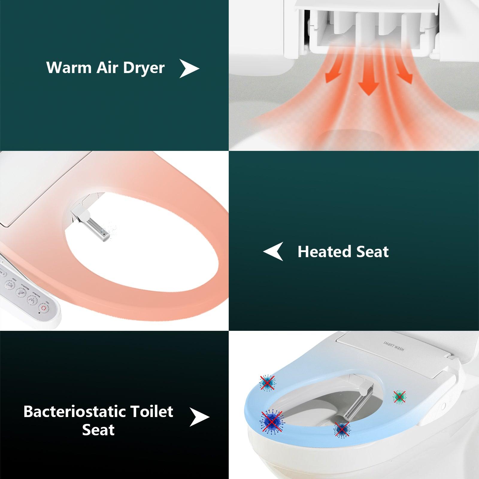 Smart Heated Bidet Toilet Seat with Self-Cleaning Nozzle, Warm Air Dryer and Temperature Controlled - Bosonshop