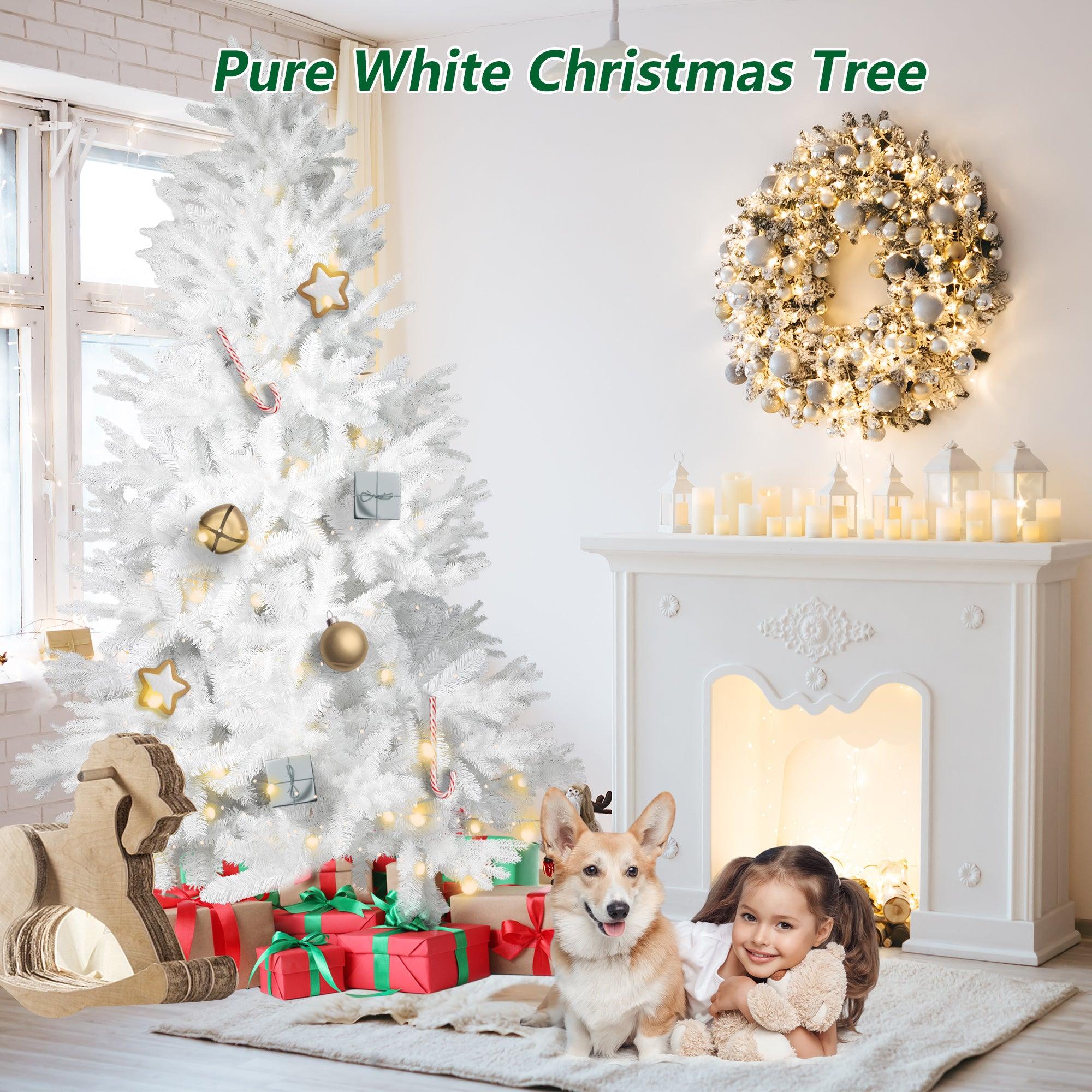 6.9' White Artificial Christmas Pine Tree Xmas Tree with 1150 Branch Tips Metal Stand - Bosonshop