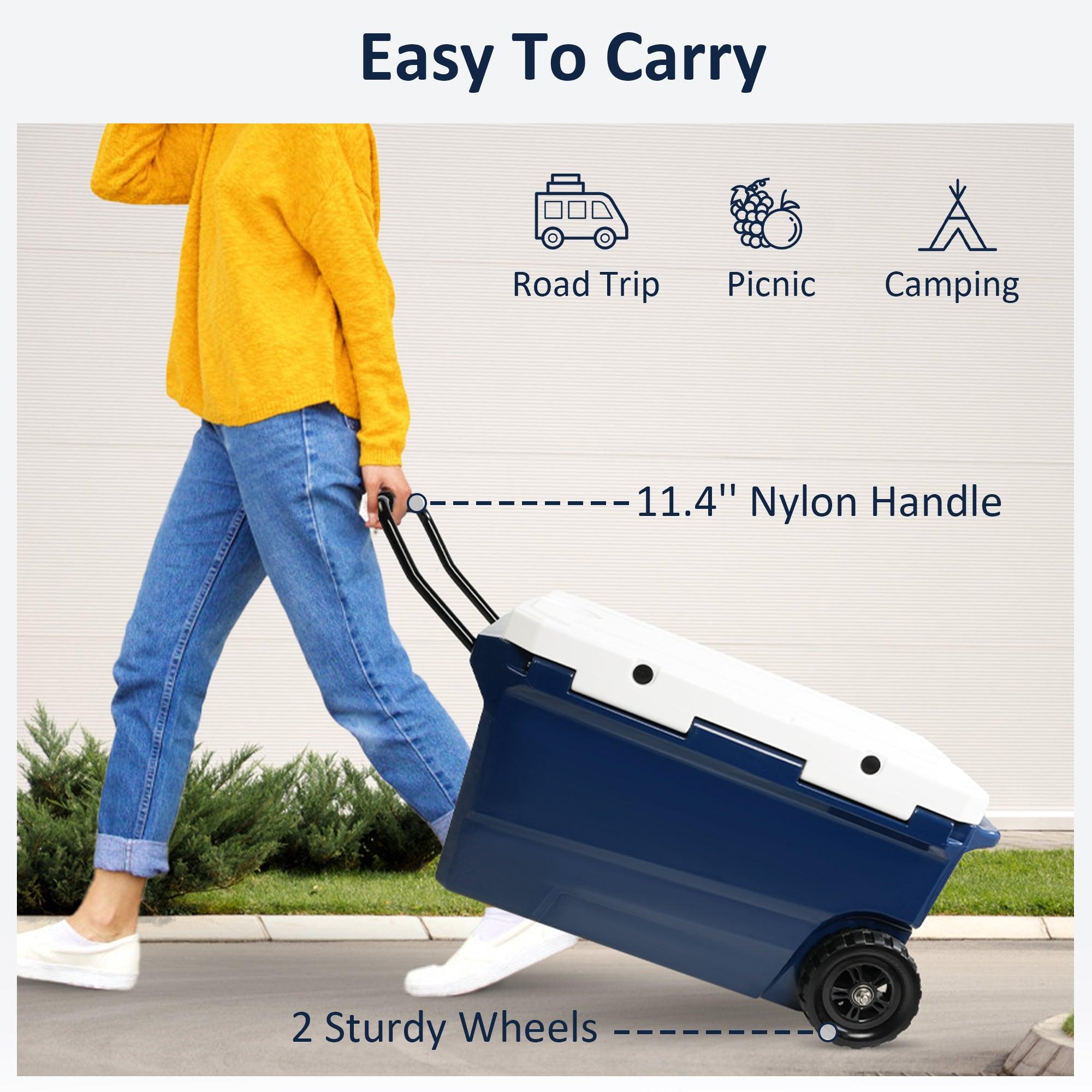 50 Qt Portable Car Refrigerator, Heavy Duty Hard Ice Freezer Cooler with Wheels and Handle - Bosonshop