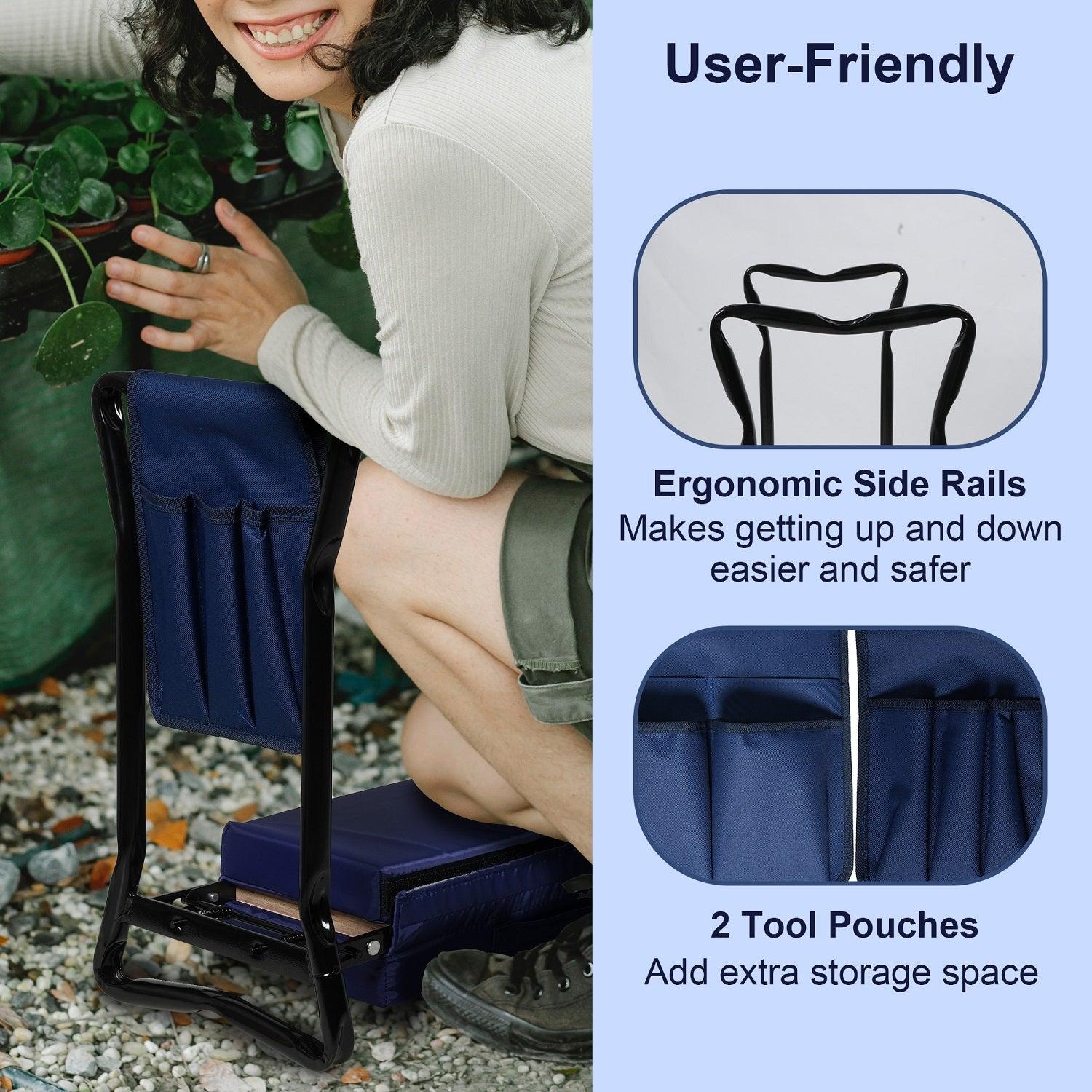 2 in 1 Garden Seat Garden Kneeling Stool, Foldable and Removable Gardening Stool with Two Storage Bags - Bosonshop