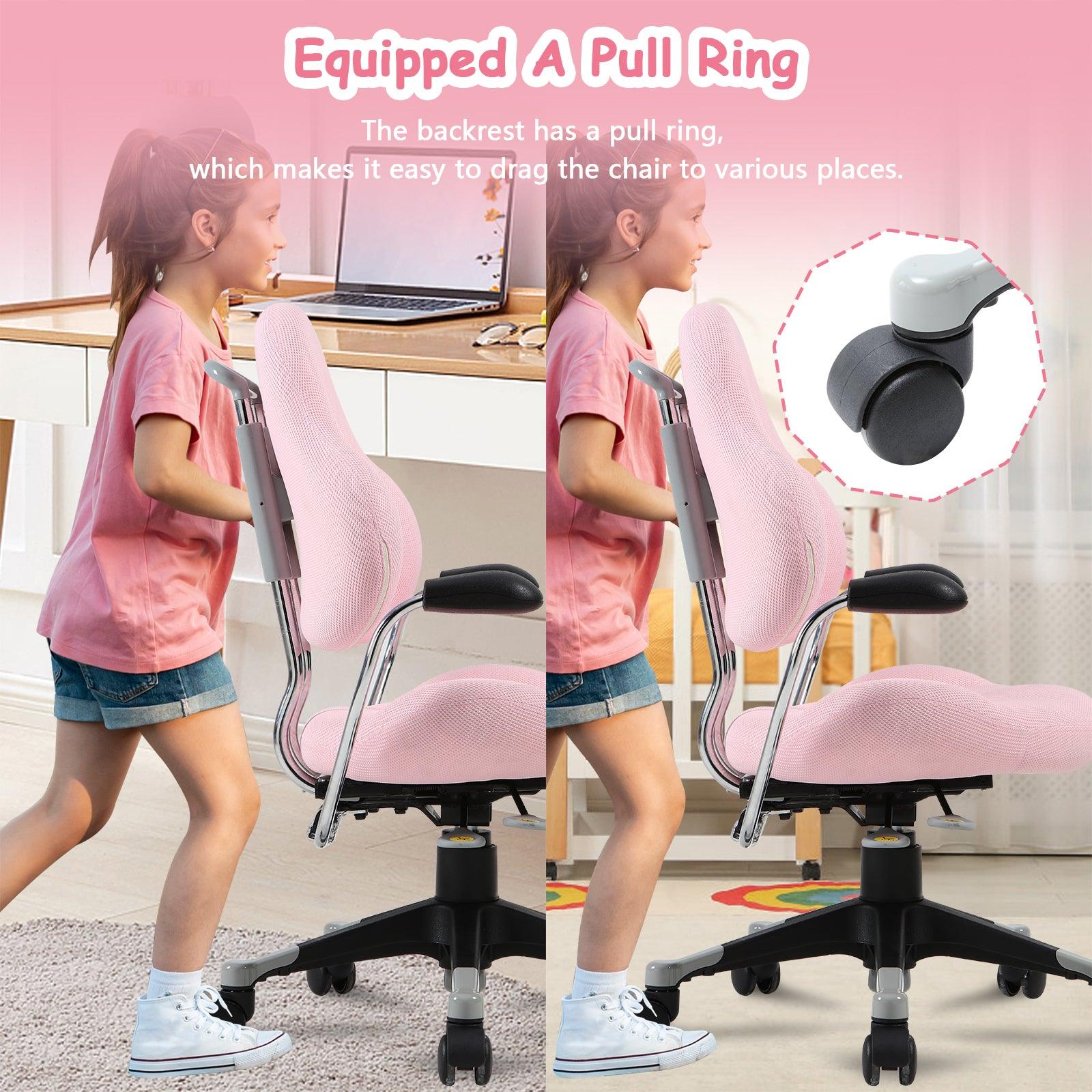 Ergonomic Children Kids Study Desk Chair Swivel Chair with Adjustable Height Mesh Mid-Back, Pink - Bosonshop