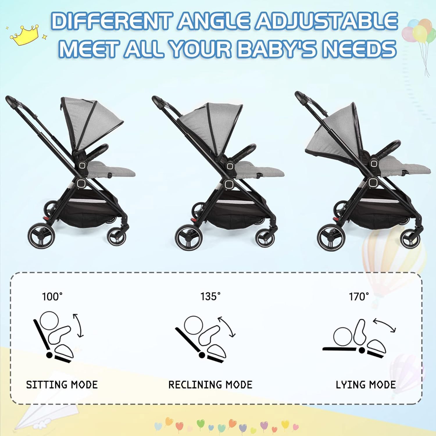 2 in 1 Convertible Baby Stroller Carriage Bassinet to Stroller Adjustable Footrest & Canopy, 5-Point Seat Belt, Lightweight Aluminum Frame, Gray - Bosonshop