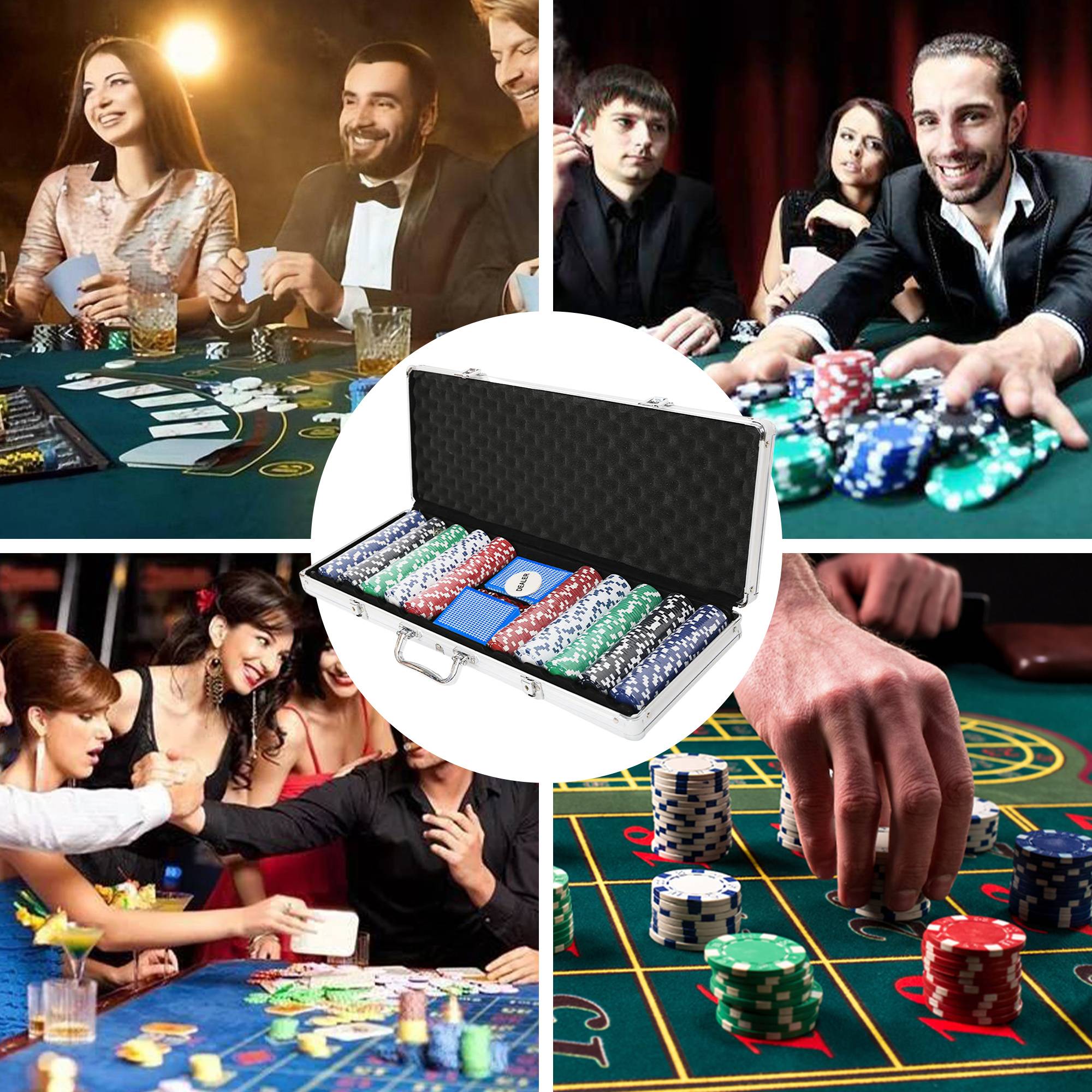 500Pc Poker Game Set with Carrying Case, Cards, Dice and 500 Casino Chips - Bosonshop