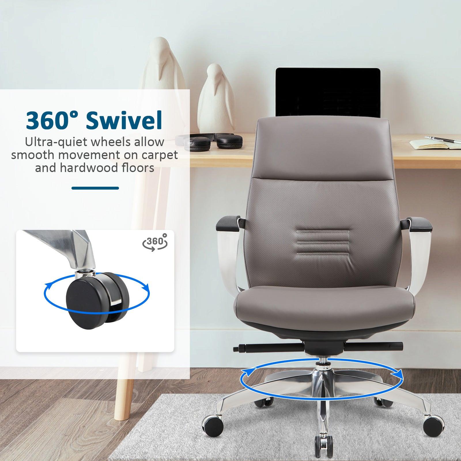 Executive Office Chair, Ergonomic Leather Office Chair Gray Office Chair with Adjustable Height and Tilt Function, 360° Swivel, Computer Office Chair - Bosonshop