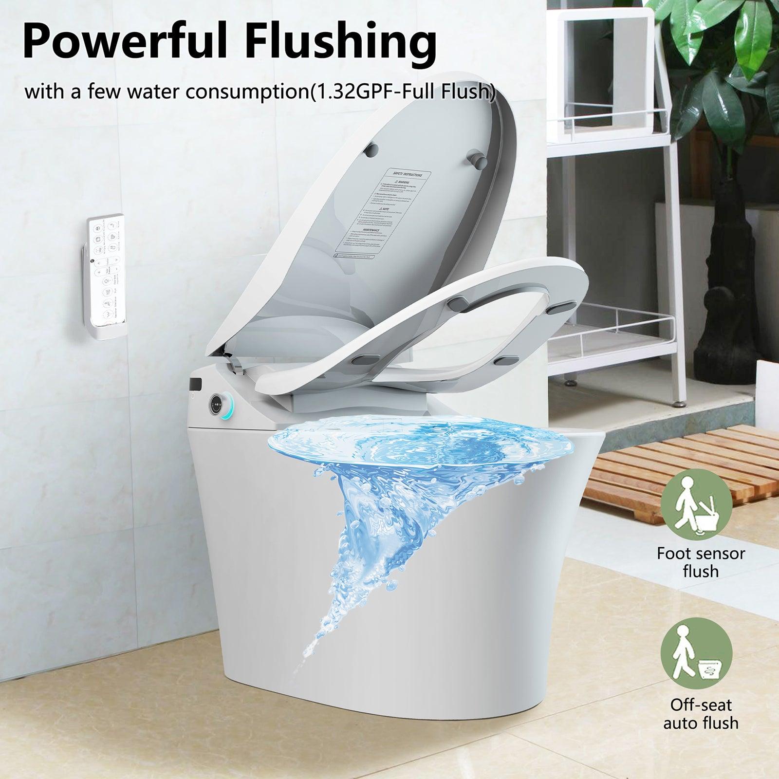 Smart Electronic Bidet Toilet with Heated Seat and Dryer, Foot Sensing Modern Toilet Bidet, One Piece Bidet Toilet Seat with Dual Auto Flush, Blackout Flush - Bosonshop