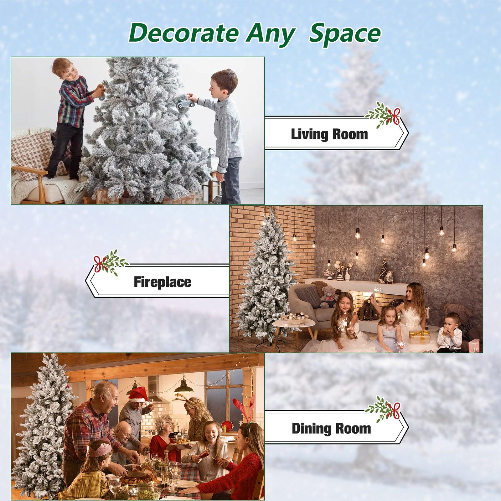 6.9' Artificial Christmas Pine Tree Snow Flocked Xmas Tree with 950 Branch Tips - Bosonshop