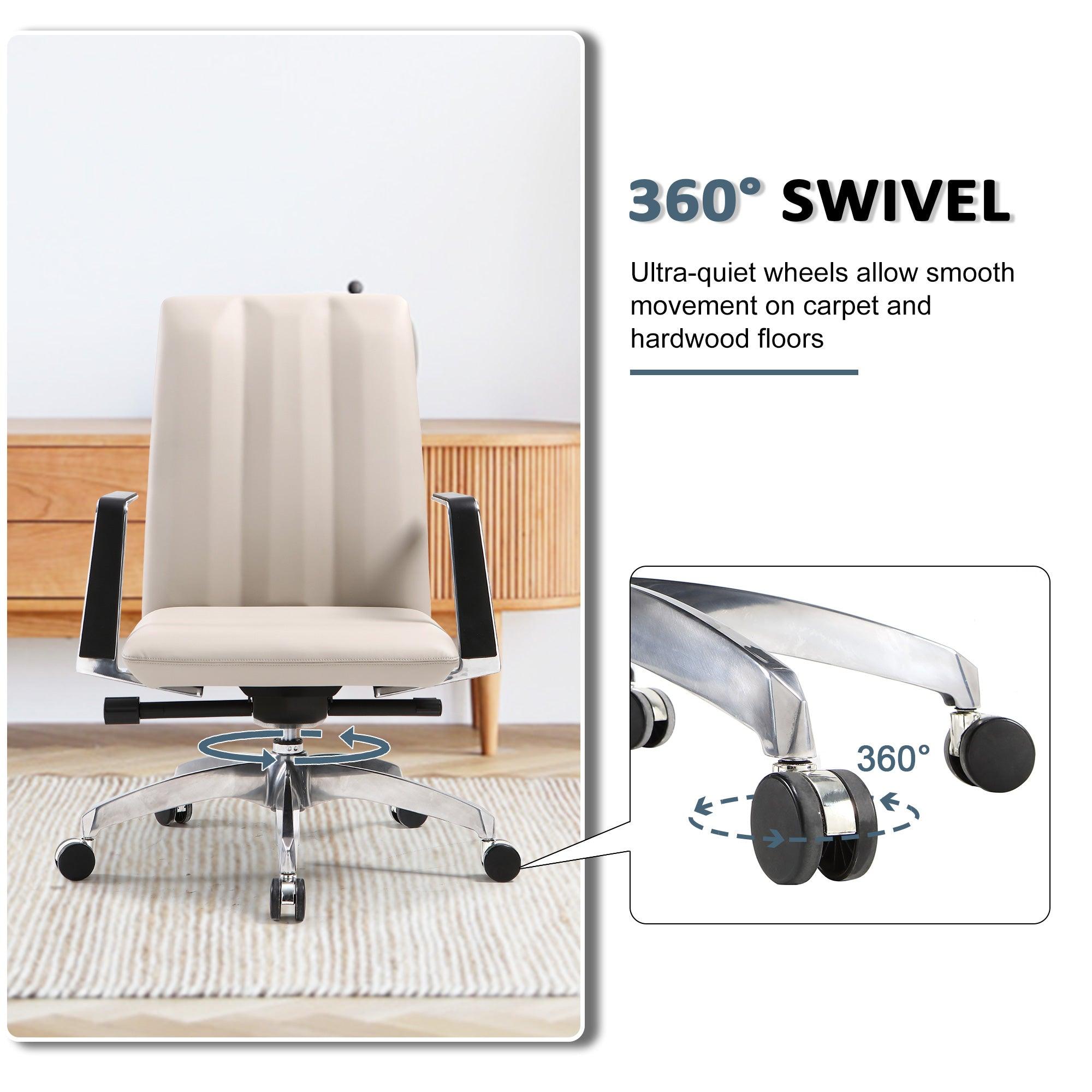 Low Back Chair, Ergonomic Leather Office Chair, Office Chair with Adjustable Height and Tilt Function, 360° Swivel, Large Tall Computer Chair, White - Bosonshop