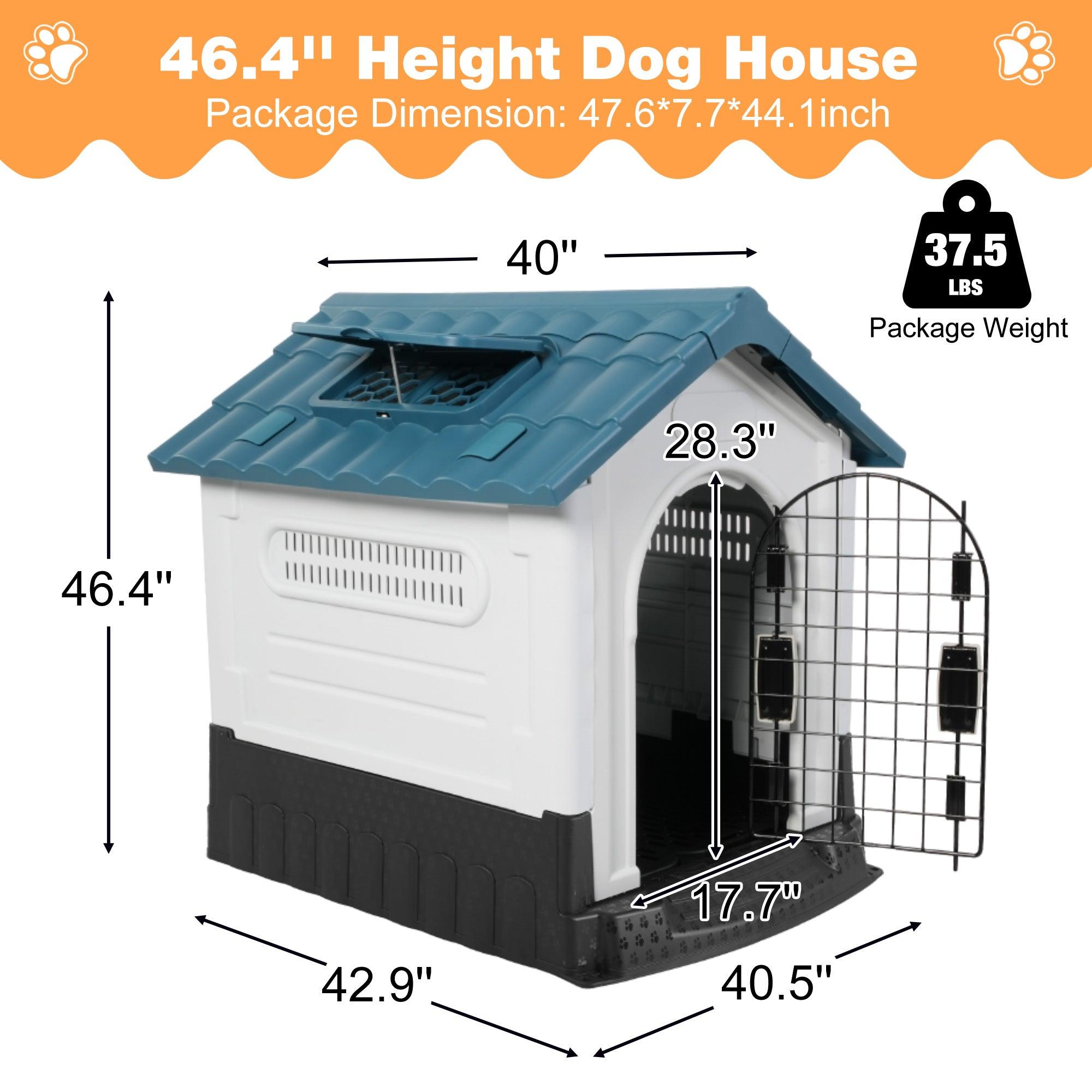 Outdoor Blue Sloped Roof 46.4" Height Large Dog House Plastic Waterproof Kennel with Air Vents - Bosonshop