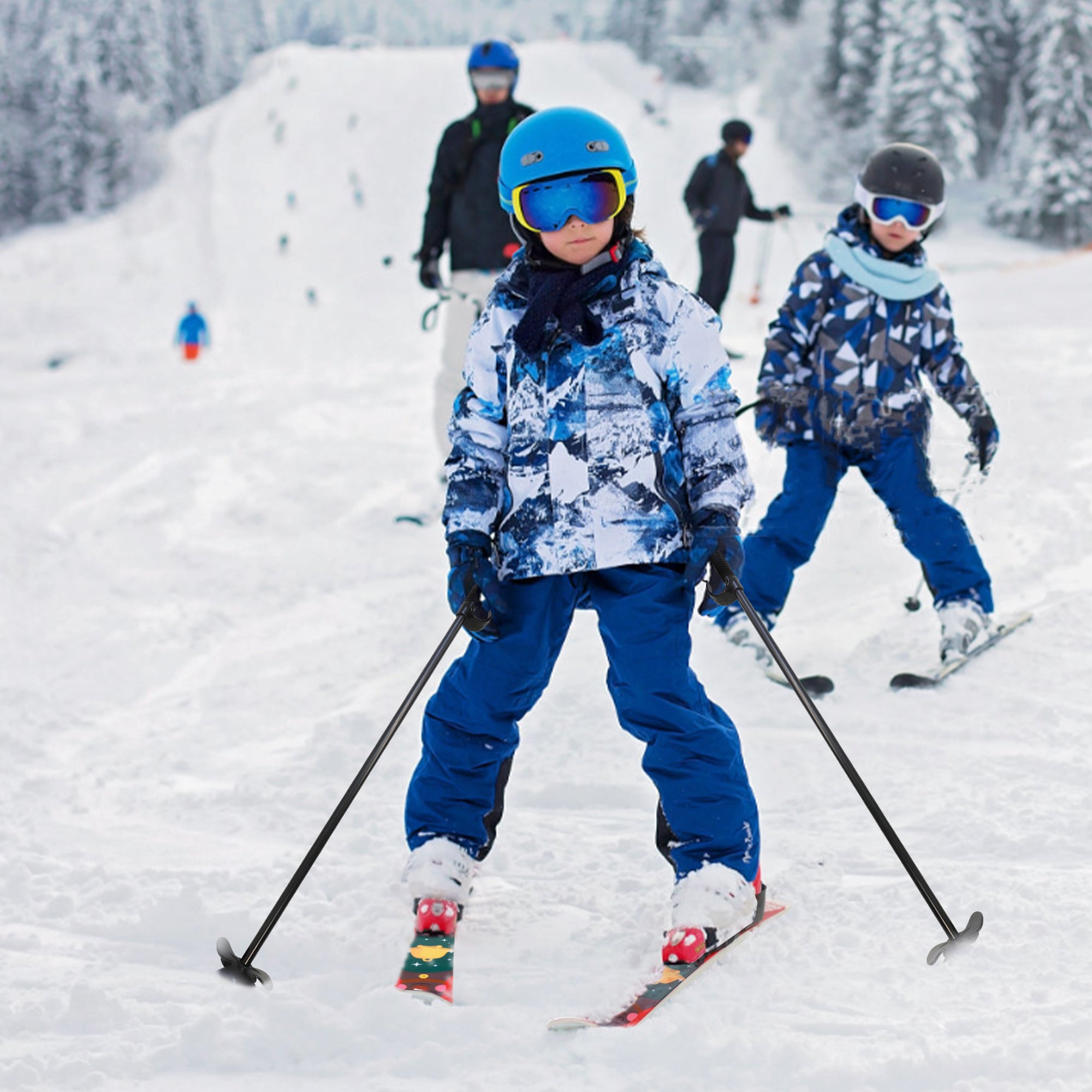 Kids Skis and Poles with Bindings for Age 2-4 Beginner Snow Skis 25.6", Red - Bosonshop