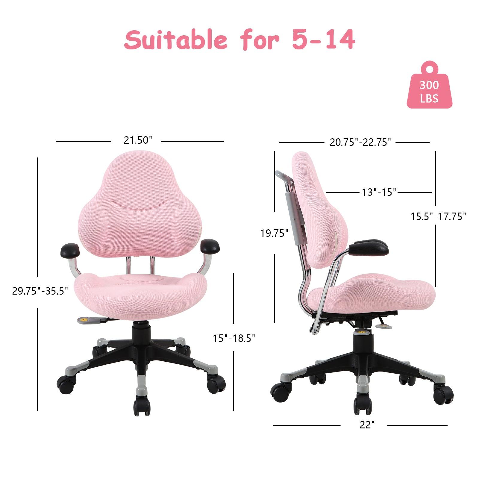 Ergonomic Children Kids Study Desk Chair Swivel Chair with Adjustable Height Mesh Mid-Back, Pink - Bosonshop