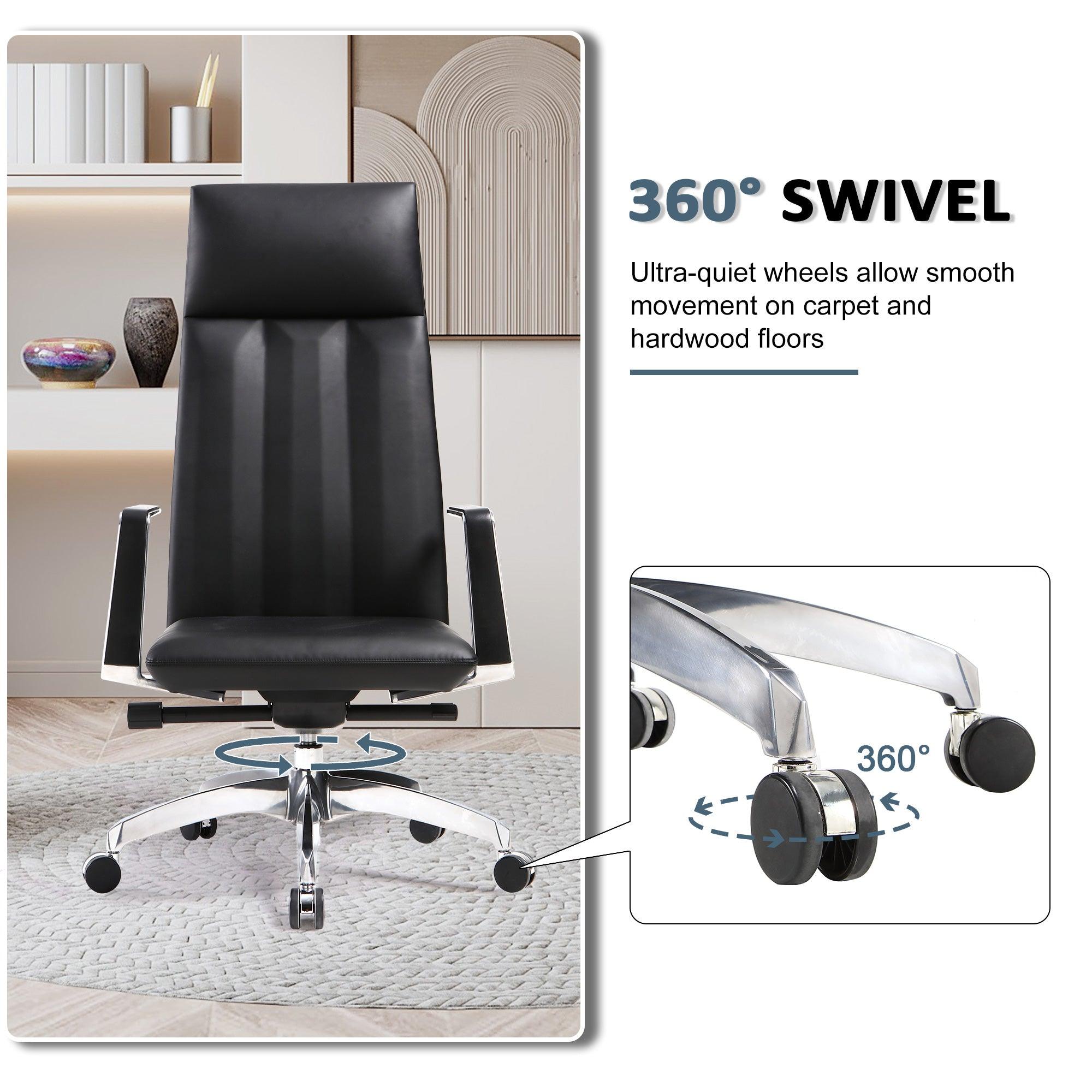 High Back Chair, Ergonomic Leather Office Chair, Office Chair with Adjustable Height and Tilt Function, 360° Swivel, Large Tall Computer Chair, Black - Bosonshop