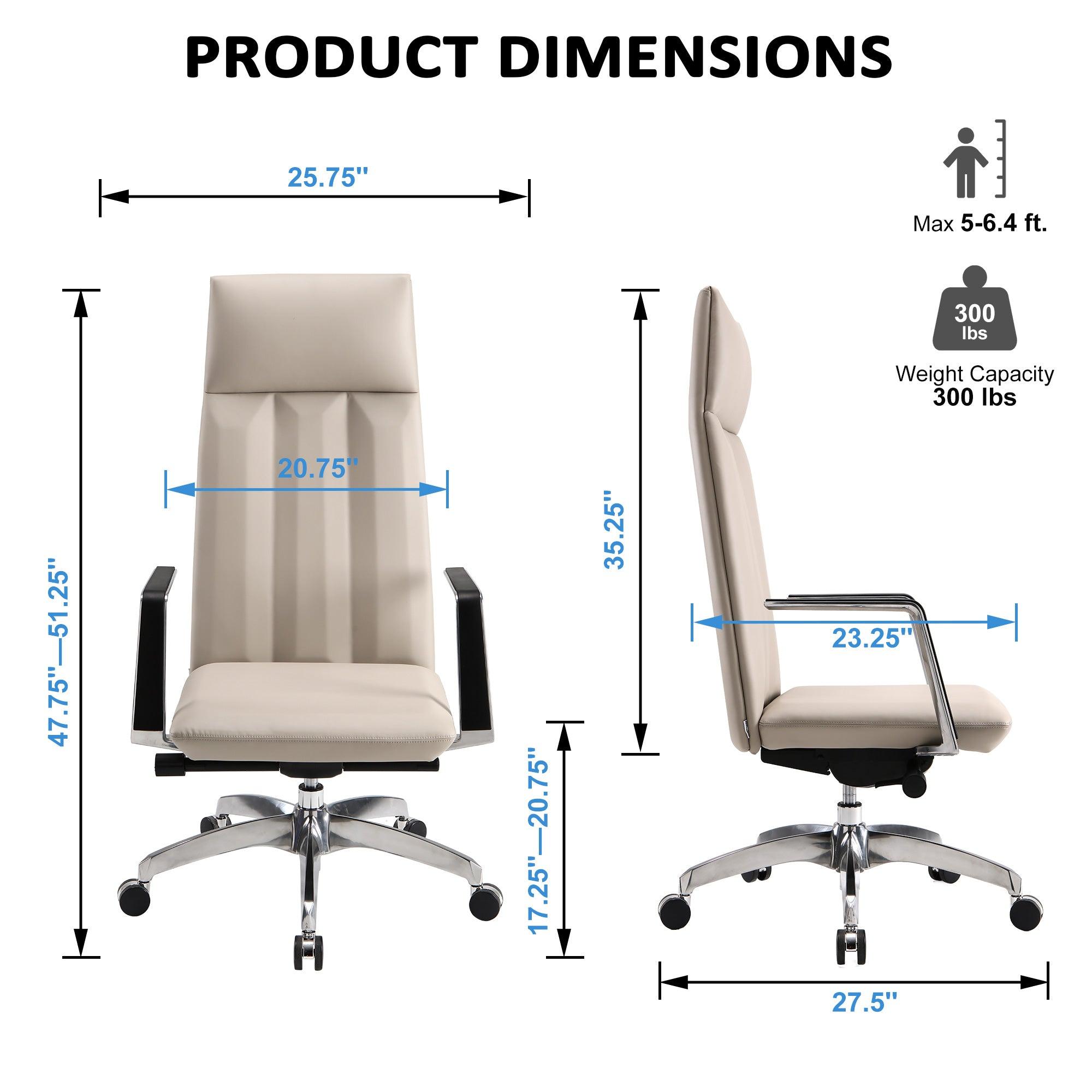 High Back Chair, Ergonomic Leather Office Chair, Office Chair with Adjustable Height and Tilt Function, 360° Swivel, Large Tall Computer Chair, White - Bosonshop