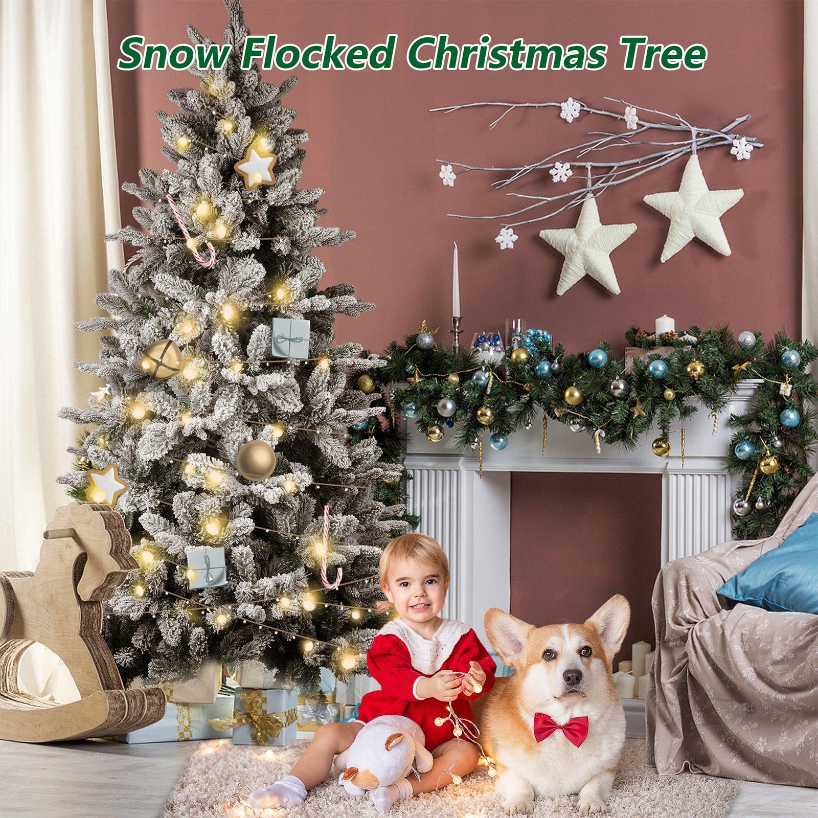 6.9' Artificial Christmas Pine Tree Snow Flocked Xmas Tree with 950 Branch Tips - Bosonshop