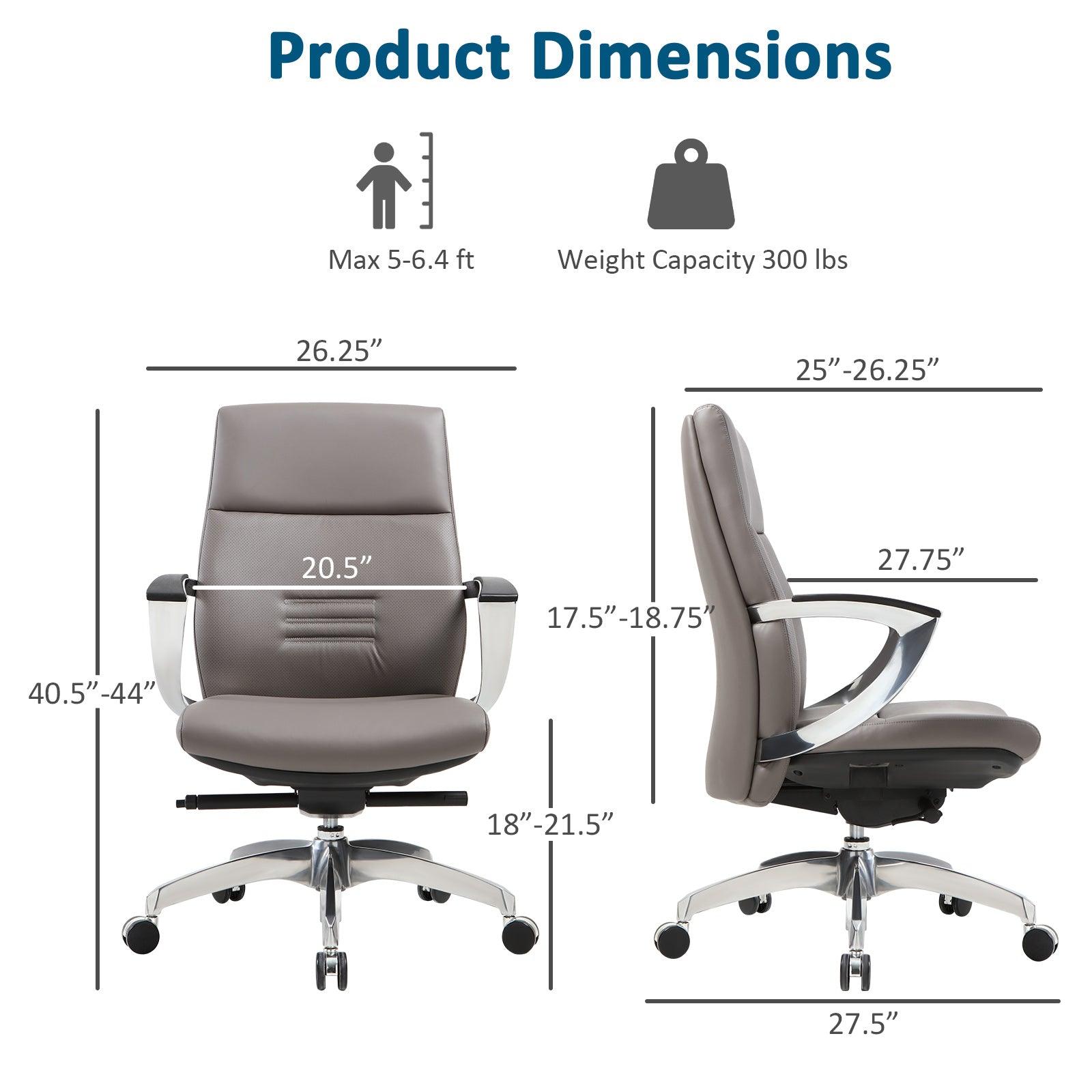 Executive Office Chair, Ergonomic Leather Office Chair Gray Office Chair with Adjustable Height and Tilt Function, 360° Swivel, Computer Office Chair - Bosonshop