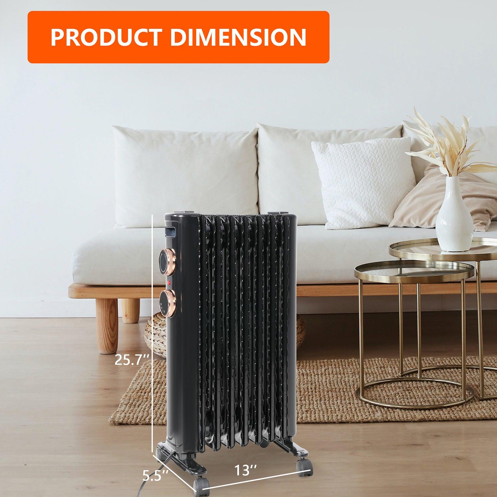 1500W Portable Electric Radiator Oil Filled Heater With 3 Heating Modes, Adjustable Thermostat, Black - Bosonshop