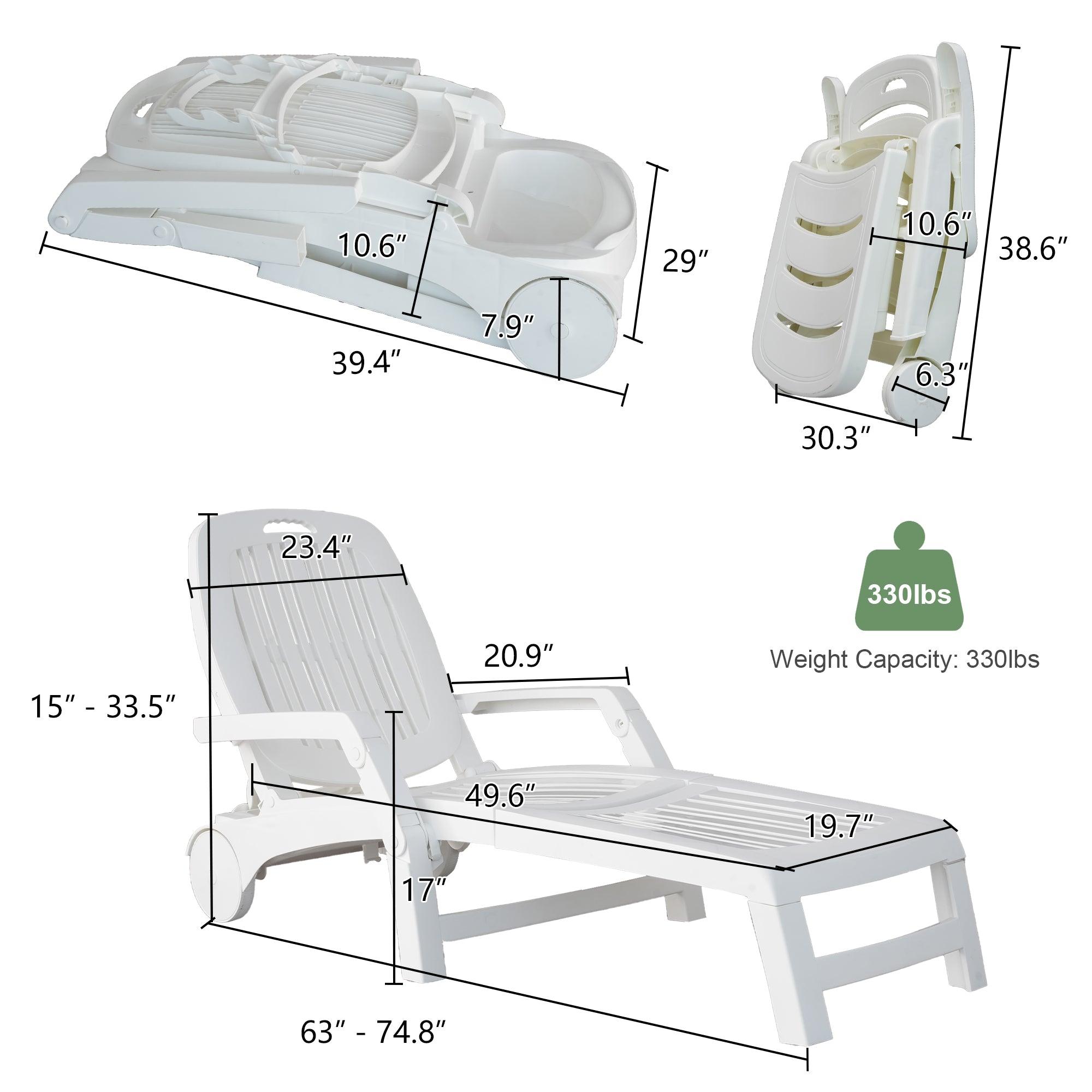 Outdoor Chaise Lounge Patio Pool Lounge Chairs with 5 Level Adjustable and Wheels, White - Bosonshop