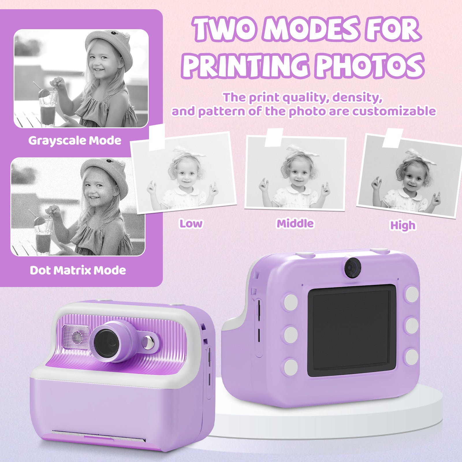 Instant Print Camera for Kids, Dual-Lens 48MP Digital Camera 2.4 Inch Screen with 3 Rolls Paper, Purple - Bosonshop