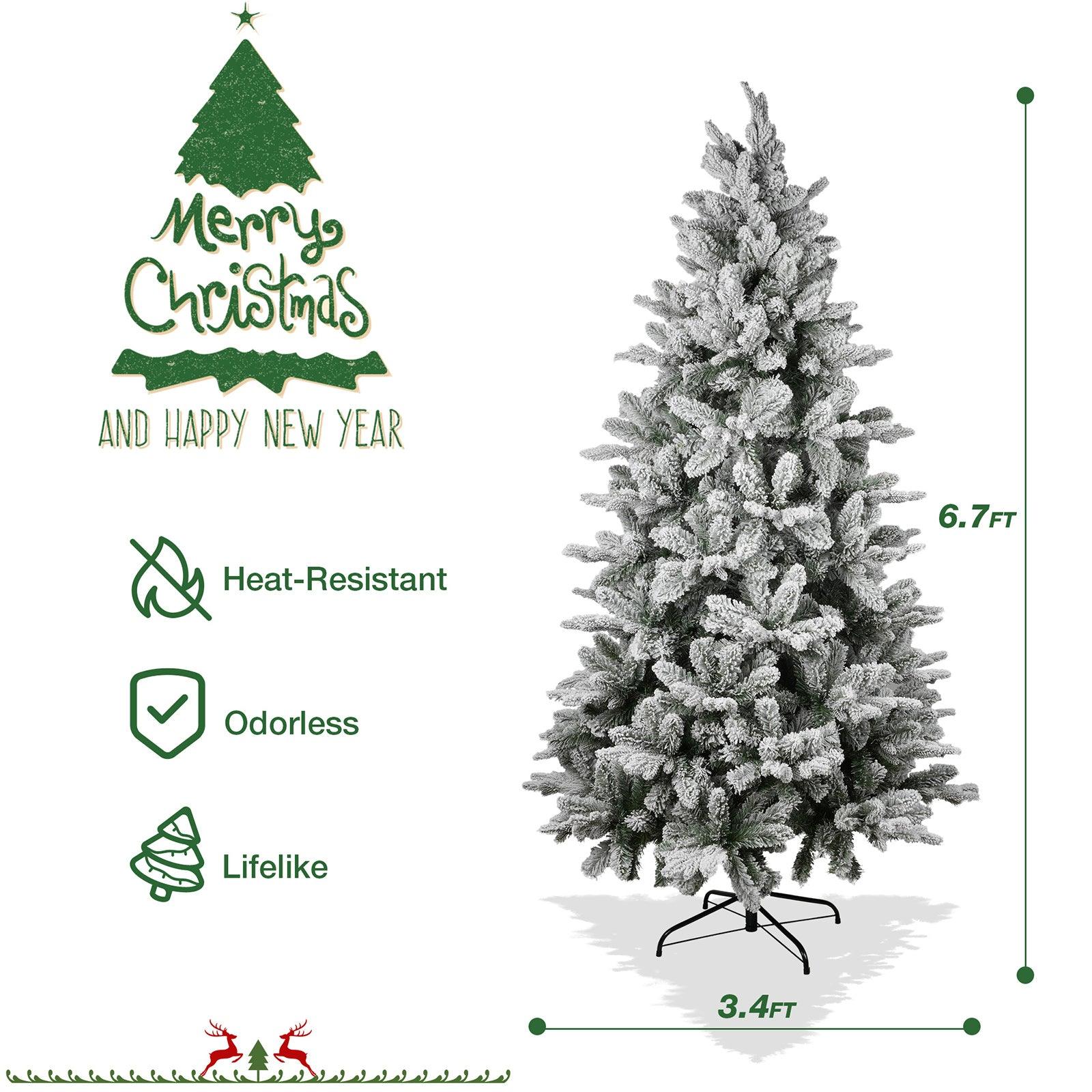 6.9' Artificial Christmas Pine Tree Snow Flocked Xmas Tree with 950 Branch Tips - Bosonshop