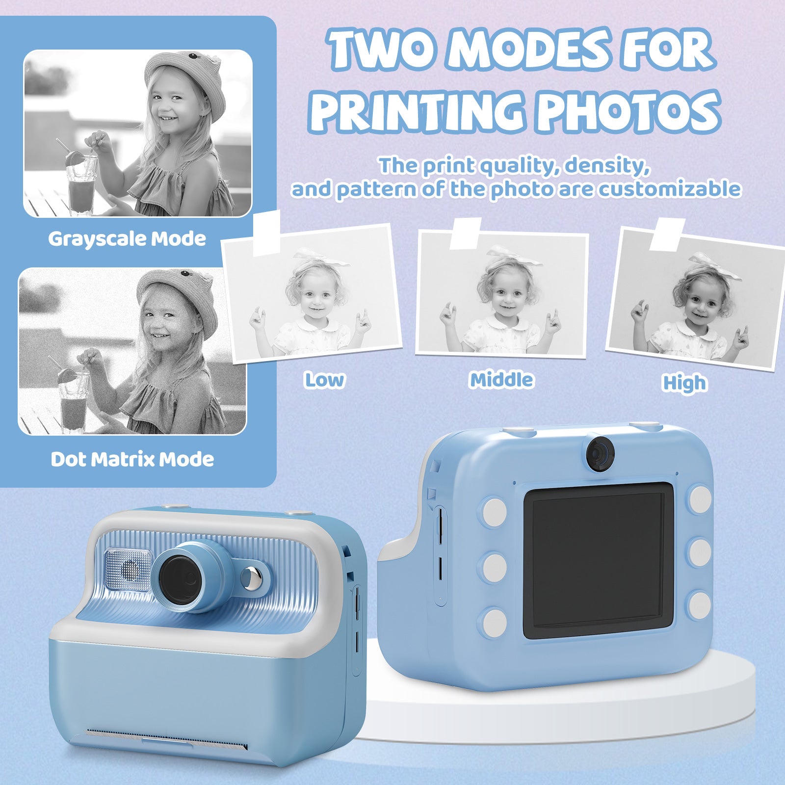 Instant Print Camera for Kids, Dual-Lens 48MP Digital Camera 2.4 Inch Screen with 3 Rolls Paper, Blue - Bosonshop