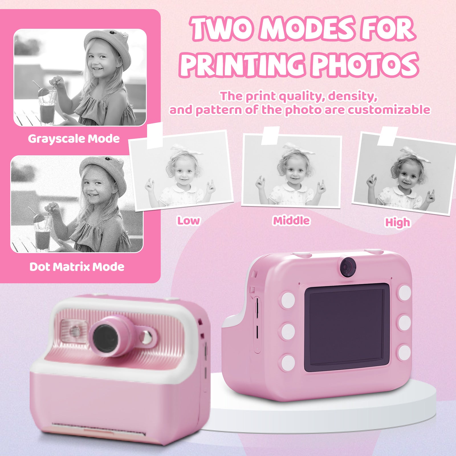 Instant Print Camera for Kids, Dual-Lens 48MP Digital Camera 2.4 Inch Screen with 3 Rolls Paper, Pink - Bosonshop