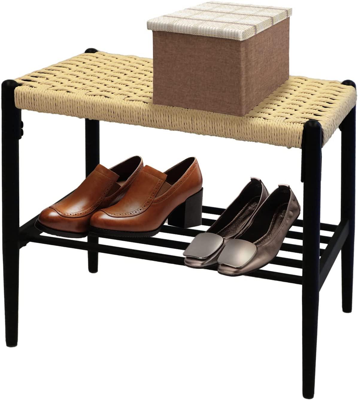 Shoe Storage Organizer Rack with hand-woven Rattan Surface - Bosonshop