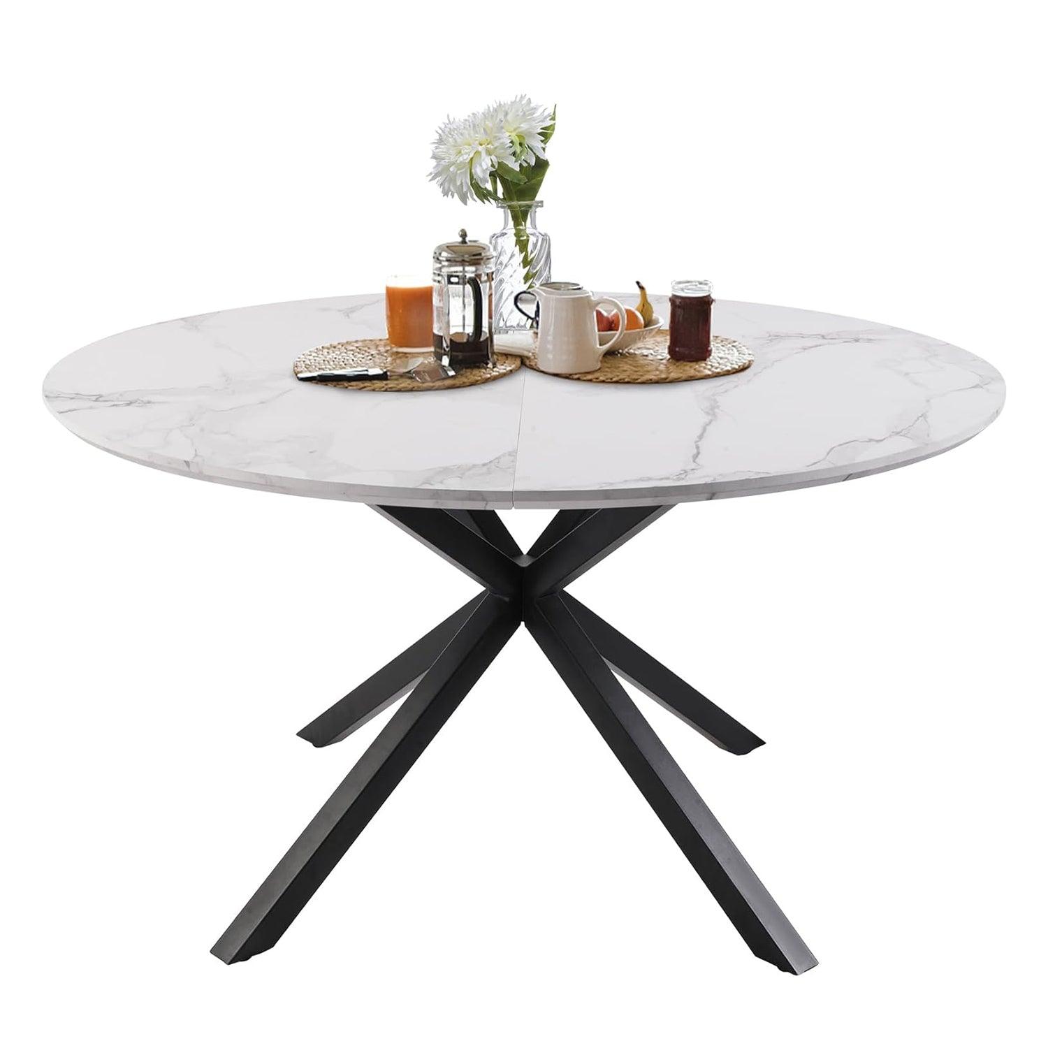 53" Mid-Century Modern Round Dining Table for 4-6 Person W/Solid Metal Legs, Marble Texture - Bosonshop