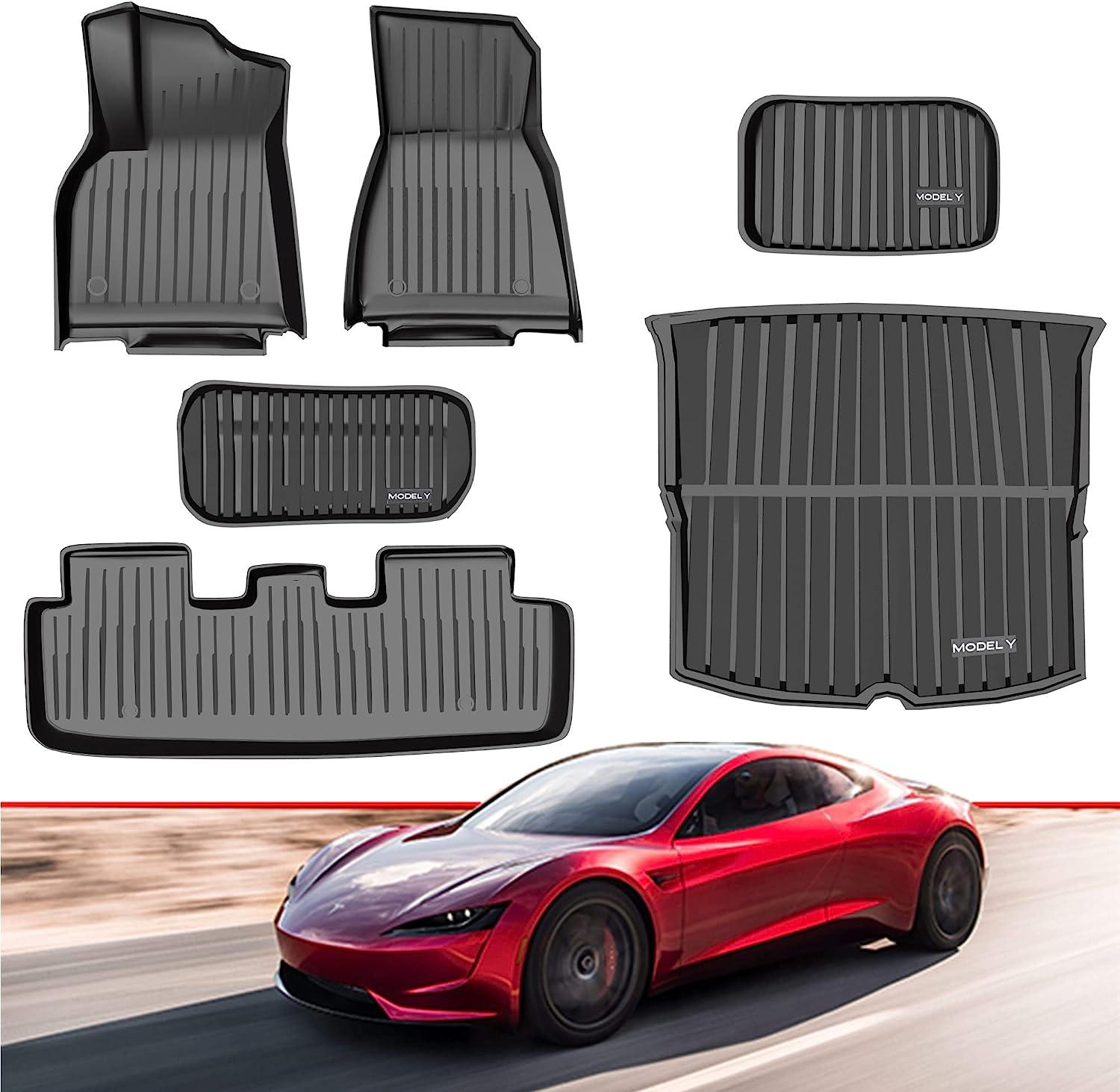 Tesla Model Y Waterproof Anti-Slip Set of 6 TP Floor Mats 2019 2020 2021 2022 2023 Accessories Fit for Front Rear Cargo Liner Set - Bosonshop