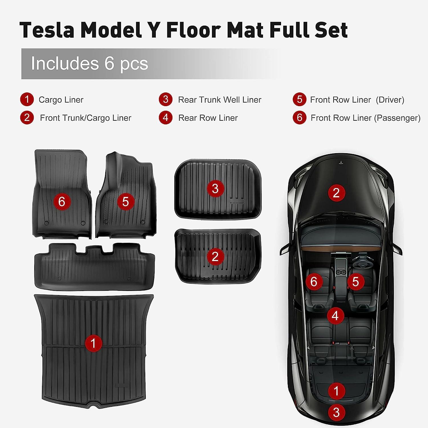 Tesla Model Y Waterproof Anti-Slip Set of 6 TP Floor Mats 2019 2020 2021 2022 2023 Accessories Fit for Front Rear Cargo Liner Set - Bosonshop