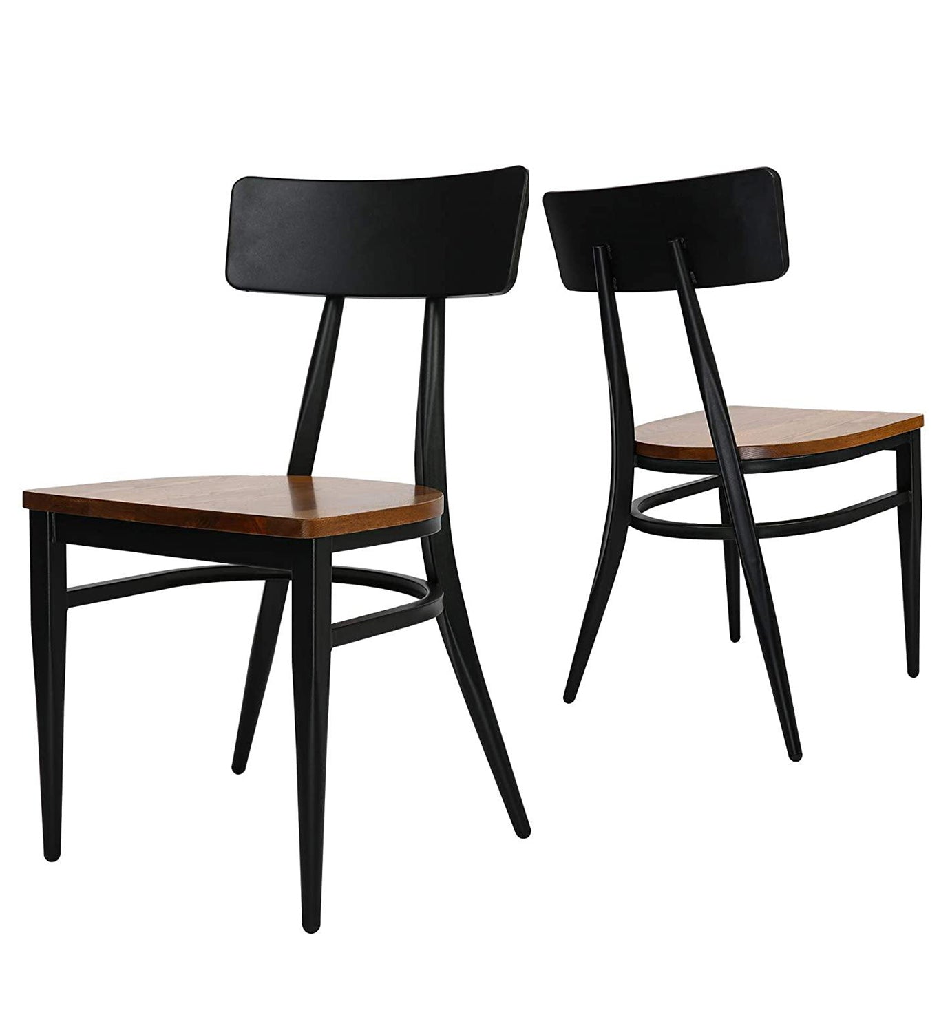 Morden Industrial Side Kitchen Dining Chairs with Solid Wooden Seat & Metal Legs, Set of 2(Black and Brown) - Bosonshop