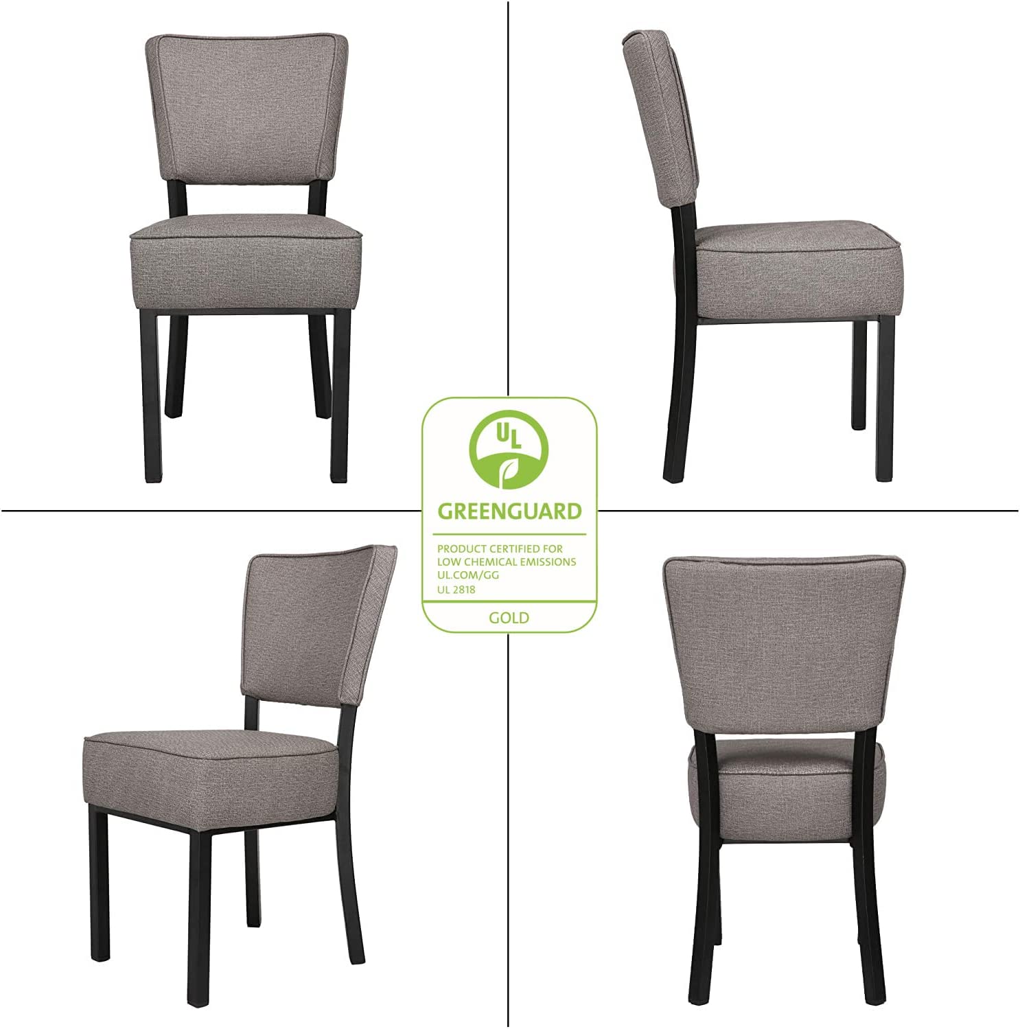 Classic Dining Chair Set of 2, Modern Style Family Leisure Chair with Stainless Steel Legs, PU Leather Mid Back Side Chair, Gray - Bosonshop