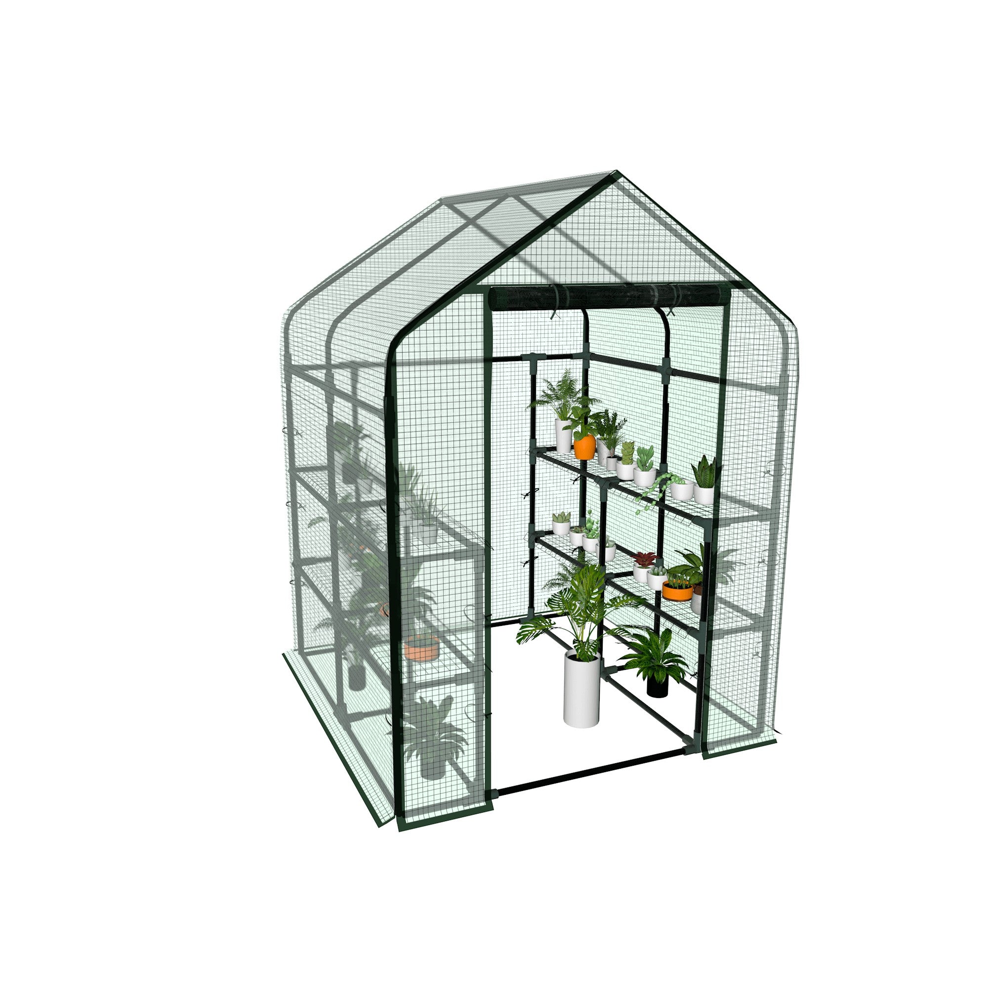 8 Shelves 3 Tiers Walk-in Greenhouse 56.3"L x 56.3"W x 76.8"H Portable Walk In Outdoor Planter House w/ Pegs Ropes - Bosonshop