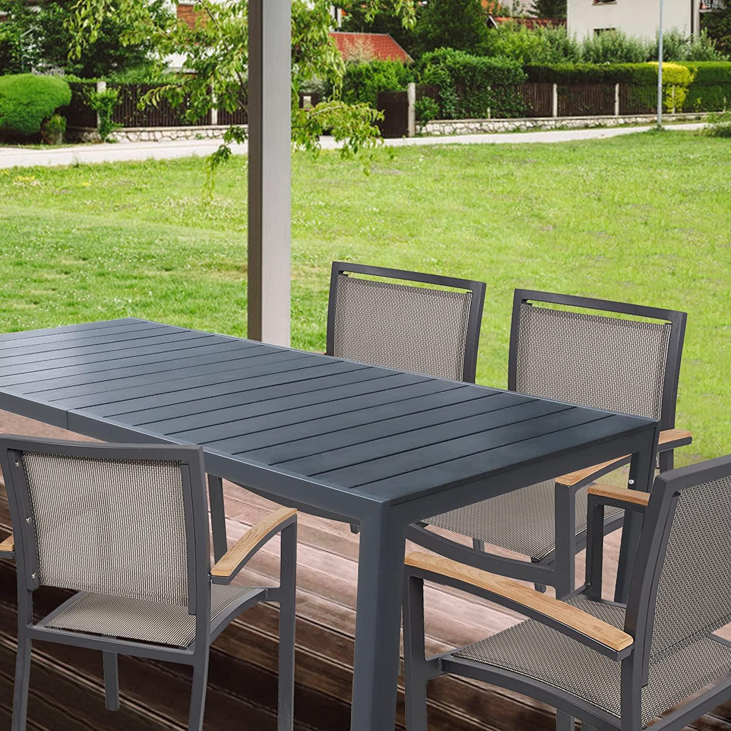 Heavy Duty Patio Outdoor Dining Table for 8 Person, 71" Aluminum Frame Rectangle Table, Black - Bosonshop