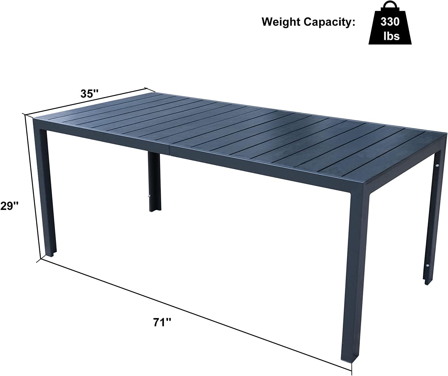 Heavy Duty Patio Outdoor Dining Table for 8 Person, 71" Aluminum Frame Rectangle Table, Black - Bosonshop