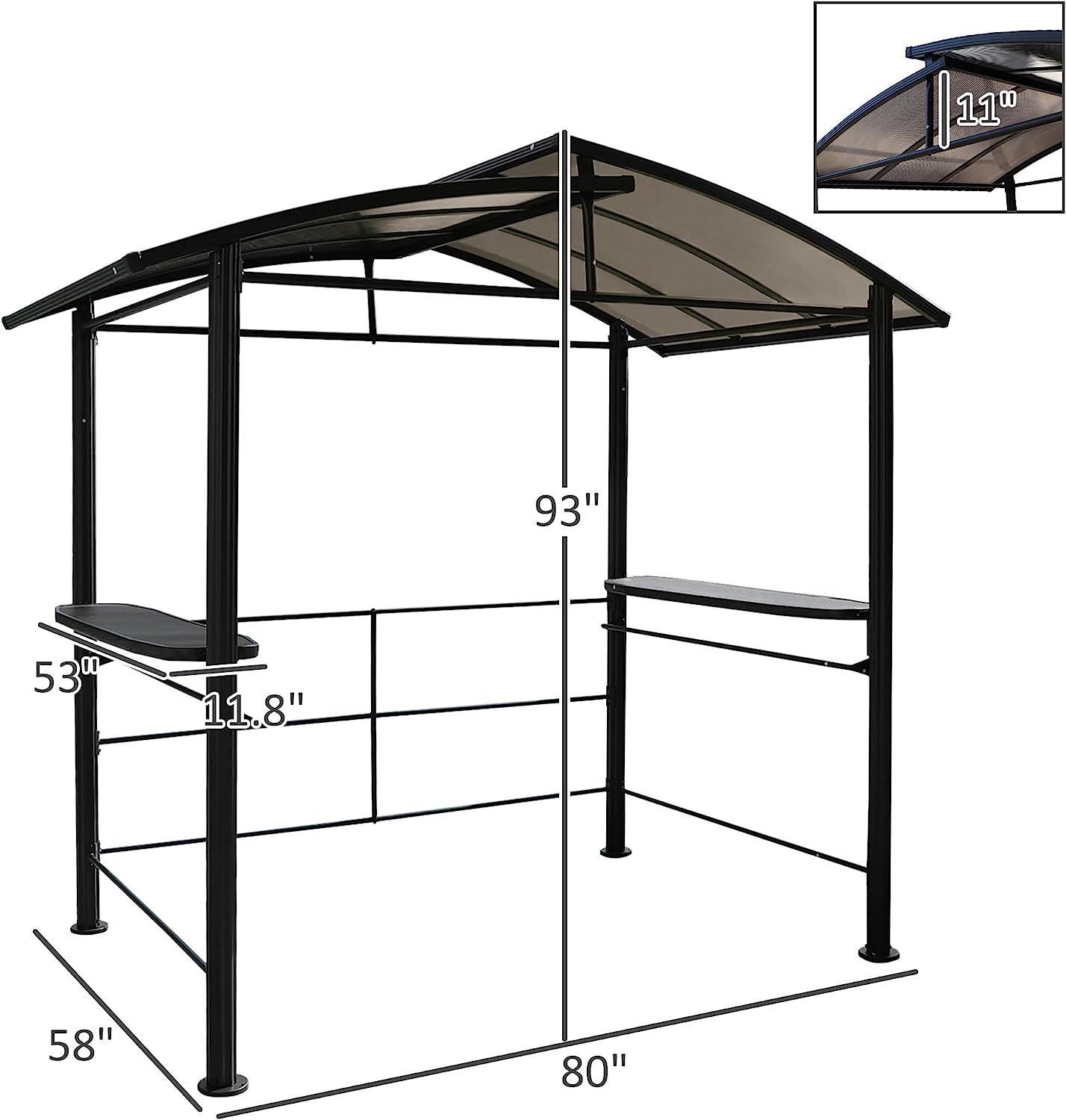 8' x 5' BBQ Patio Canopy Gazebo, Grill Gazebo with Interlaced Polycarbonate Roof, 2 Side Shelves & Hanging Rods - Bosonshop