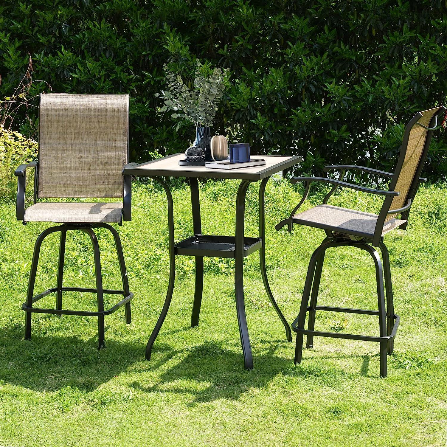 2 Pcs Outdoor Swivel Bar Stools, Height Patio Bar Chair with High Back, Armrest & Breathable Textilene Fabric - Bosonshop