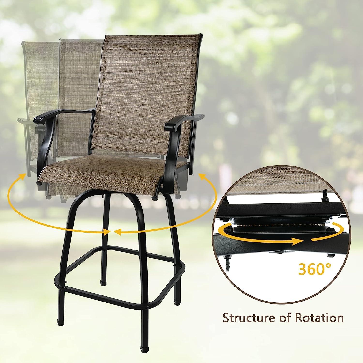 2 Pcs Outdoor Swivel Bar Stools, Height Patio Bar Chair with High Back, Armrest & Breathable Textilene Fabric - Bosonshop