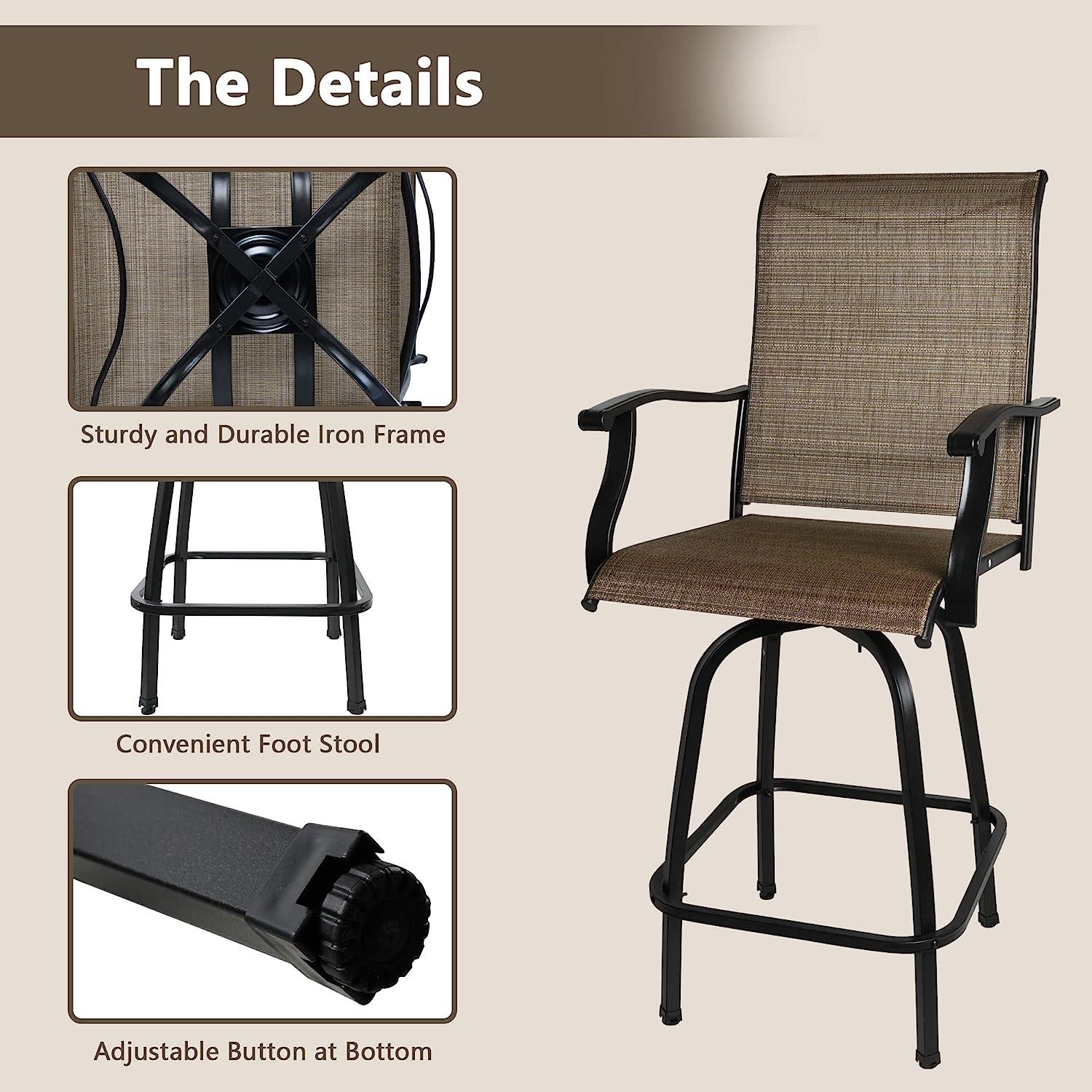 2 Pcs Outdoor Swivel Bar Stools, Height Patio Bar Chair with High Back, Armrest & Breathable Textilene Fabric - Bosonshop