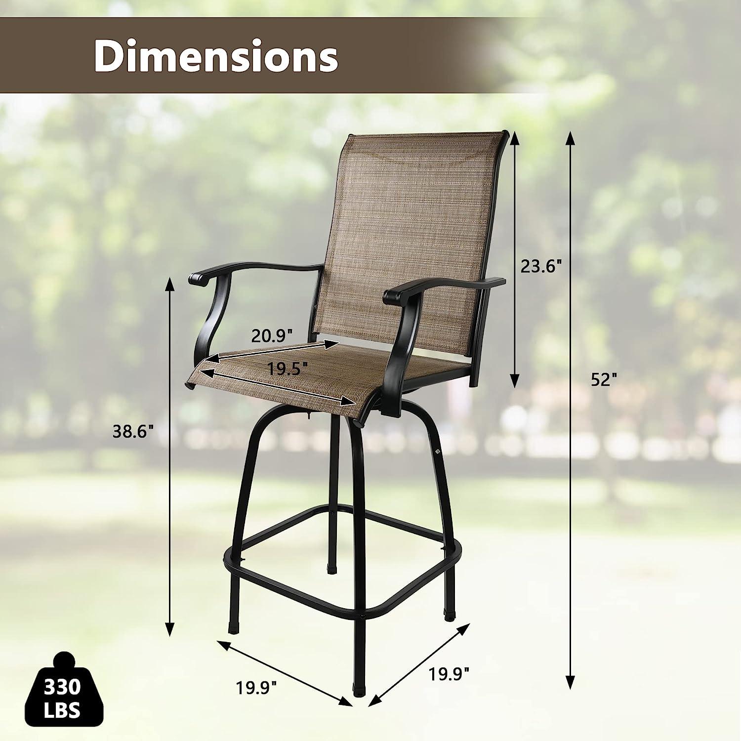 2 Pcs Outdoor Swivel Bar Stools, Height Patio Bar Chair with High Back, Armrest & Breathable Textilene Fabric - Bosonshop