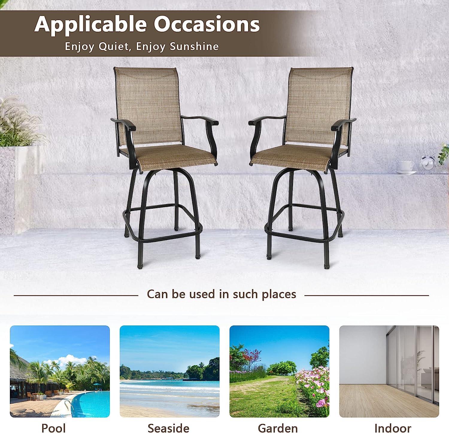 2 Pcs Outdoor Swivel Bar Stools, Height Patio Bar Chair with High Back, Armrest & Breathable Textilene Fabric - Bosonshop