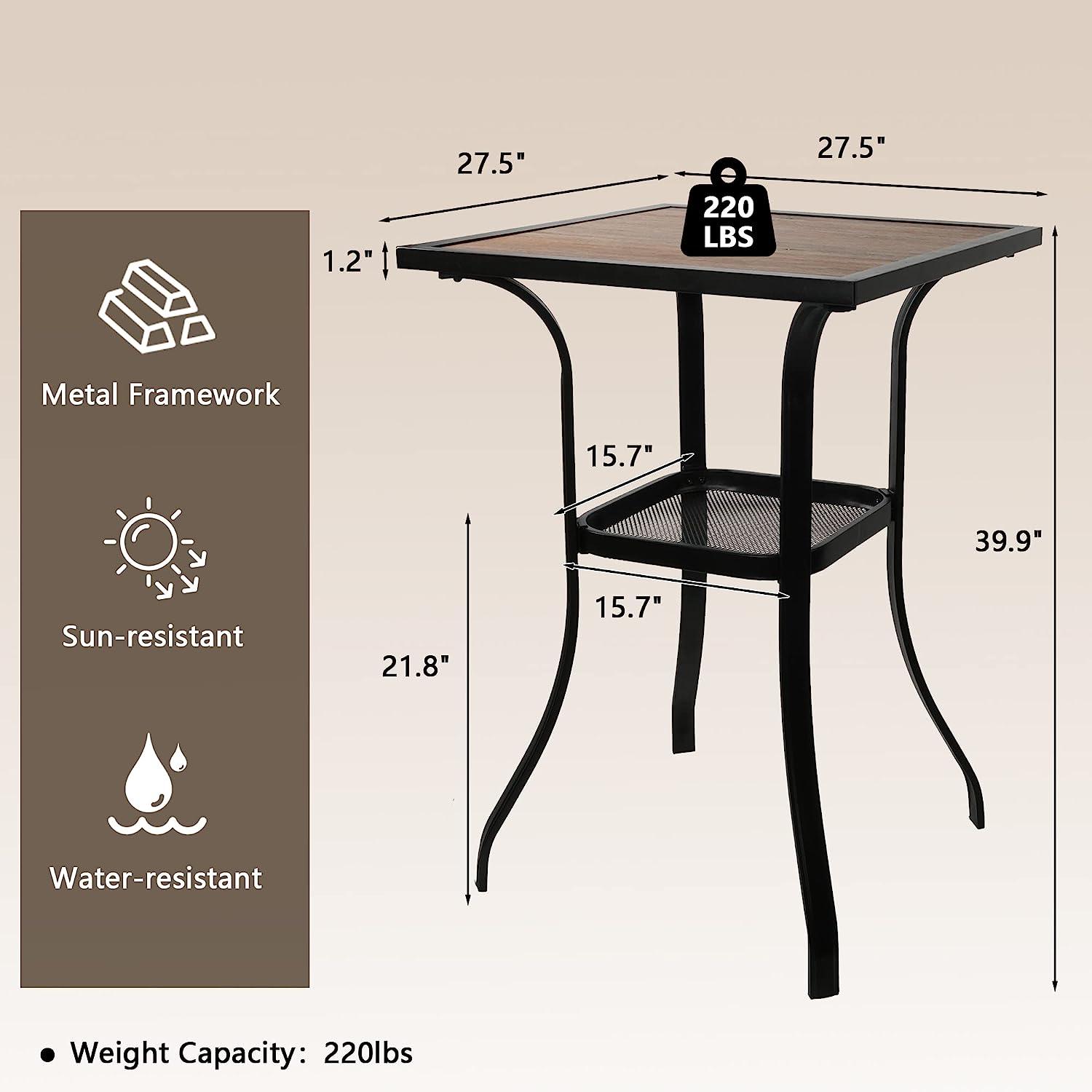 (Out of Stock) Patio Square Bar Table for Garden Backyard with Storage Rack & Wooden-Like Table Top - Bosonshop