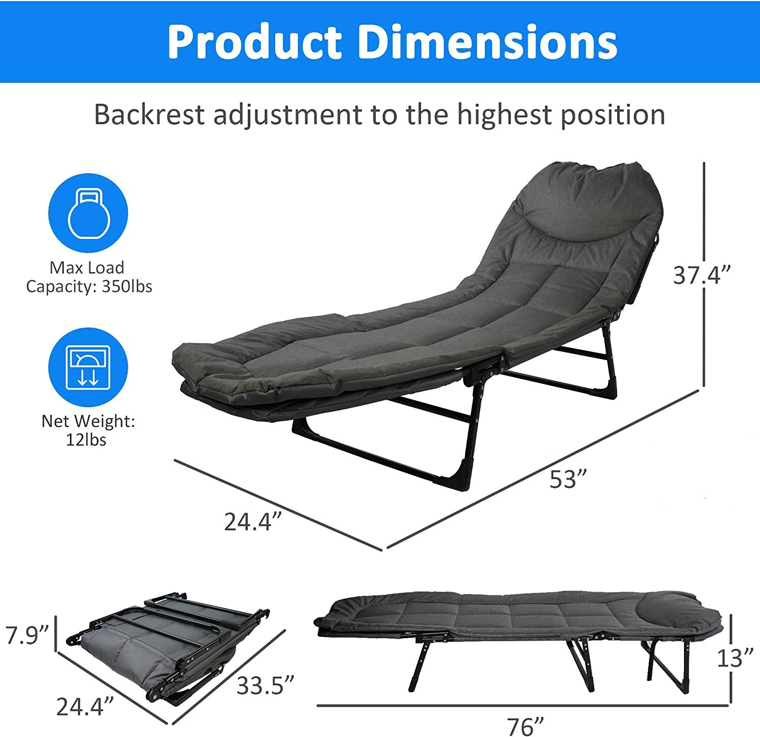 Portable Folding Camping Cot, Adjustable Backrest Outdoor Lounge Chair Sleeping Cots - Bosonshop