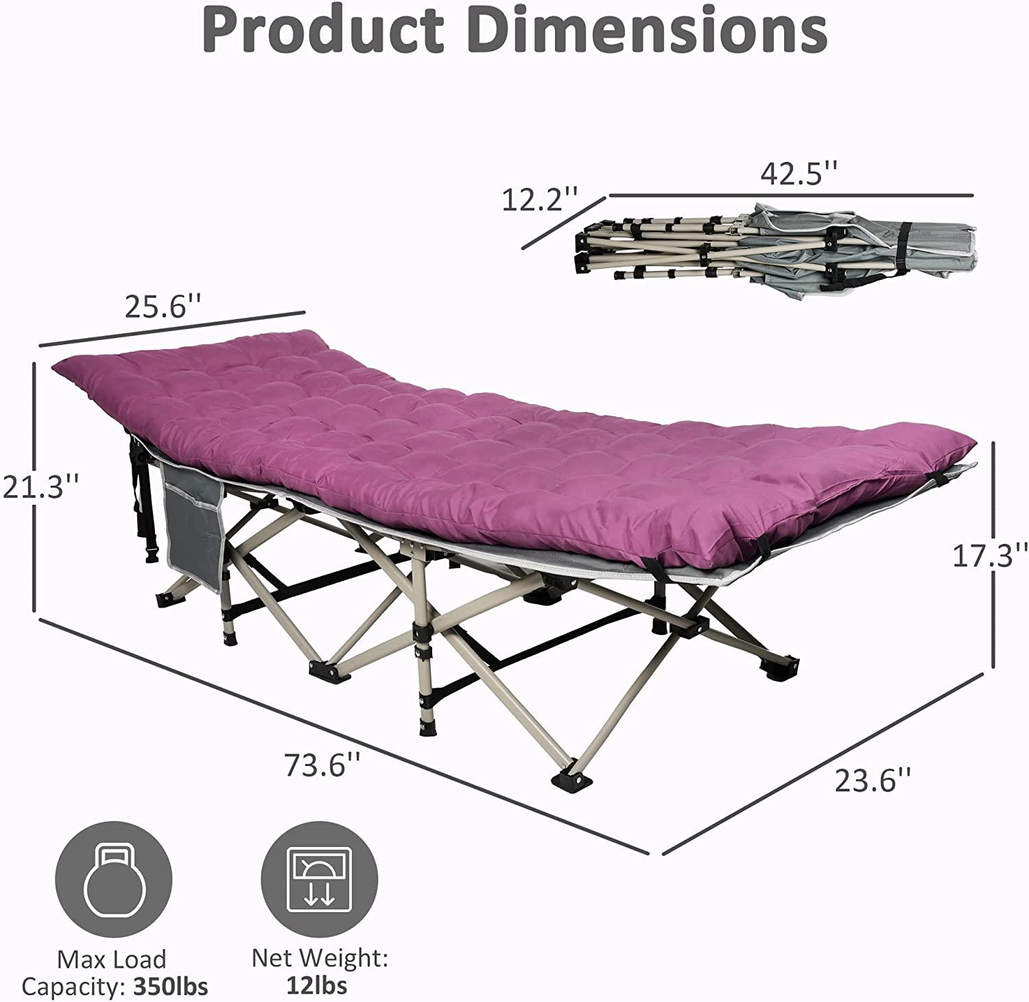 Folding Camping Cot Sleeping Cot Bed with Detachable Mattress, Gray & Dark Purple - Bosonshop