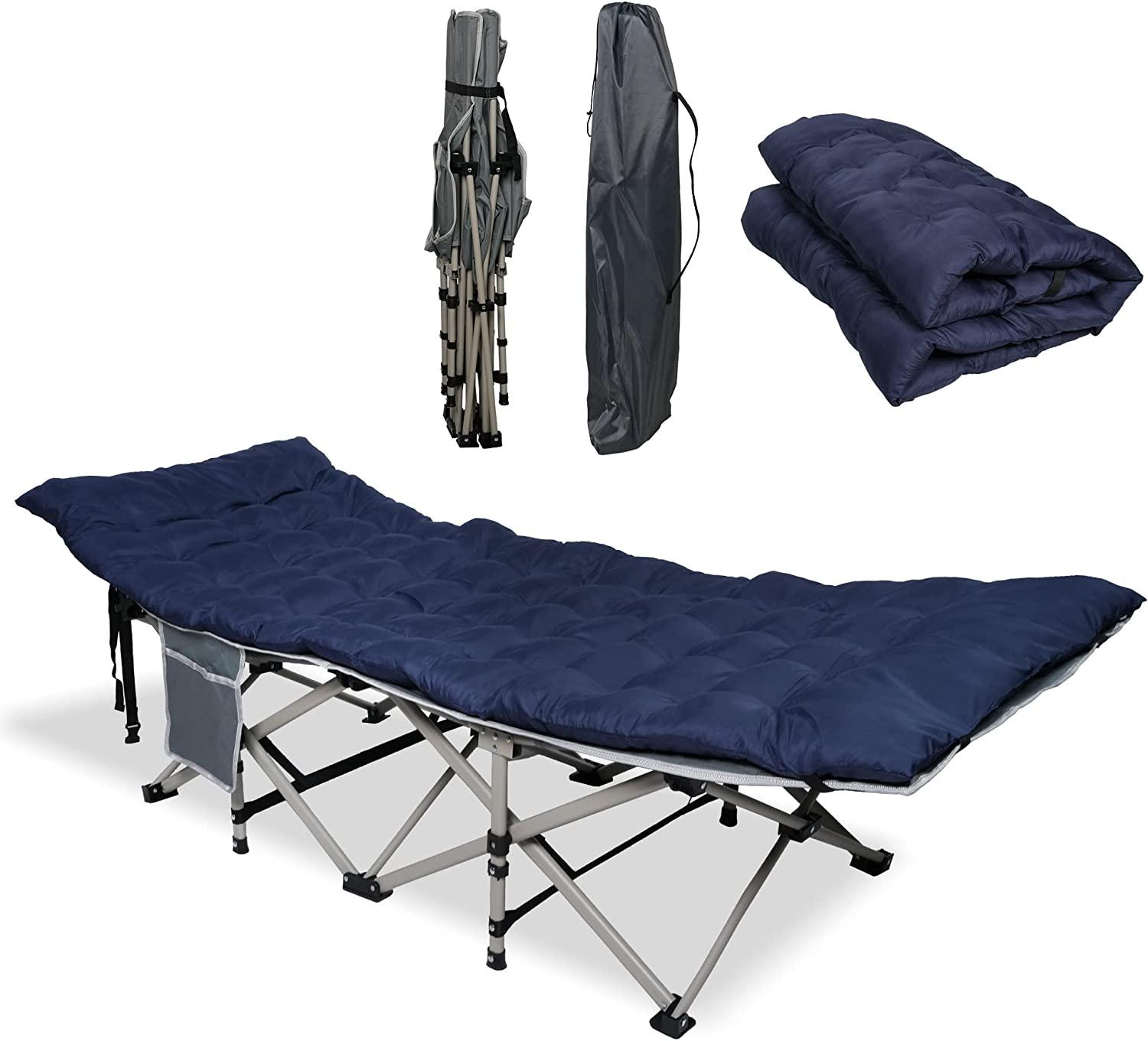 Folding Camping Cot Sleeping Cot Bed with Detachable Mattress, Gray & Dark Blue - Bosonshop