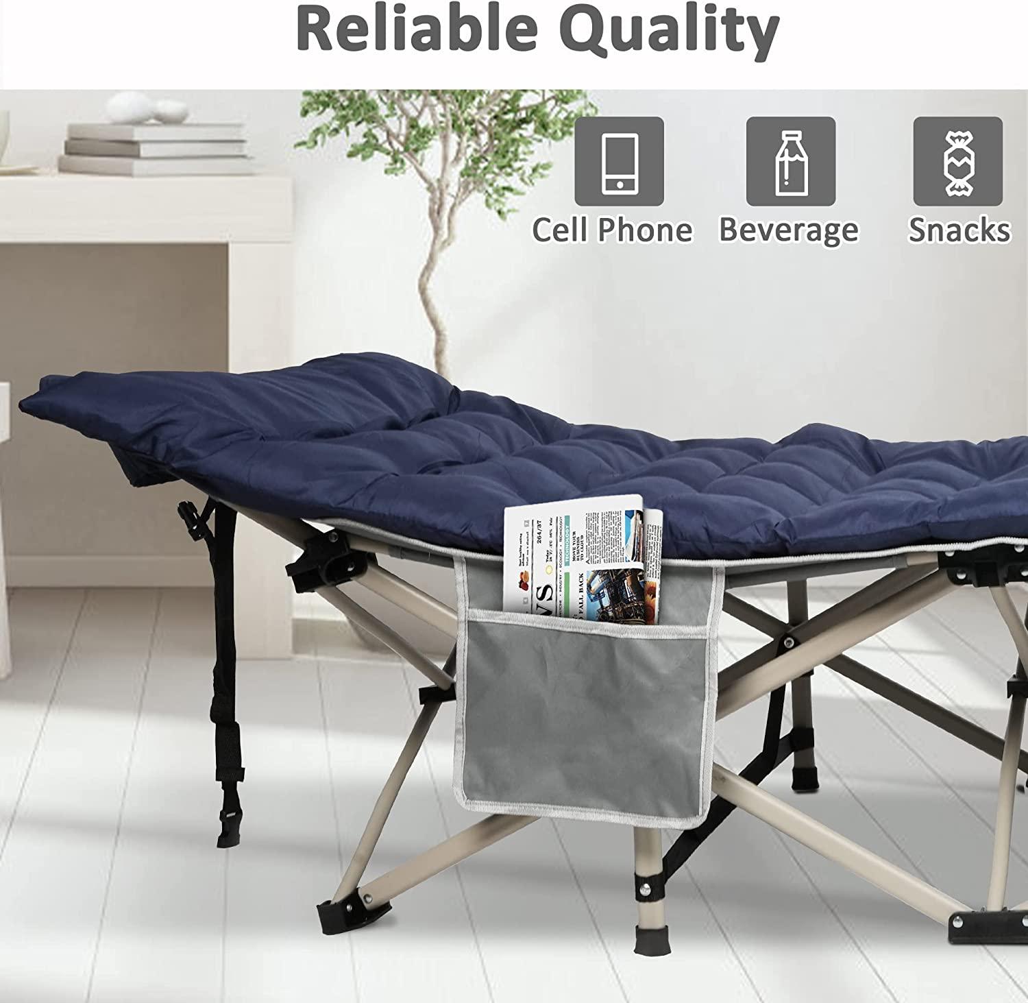 Folding Camping Cot Sleeping Cot Bed with Detachable Mattress, Gray & Dark Blue - Bosonshop