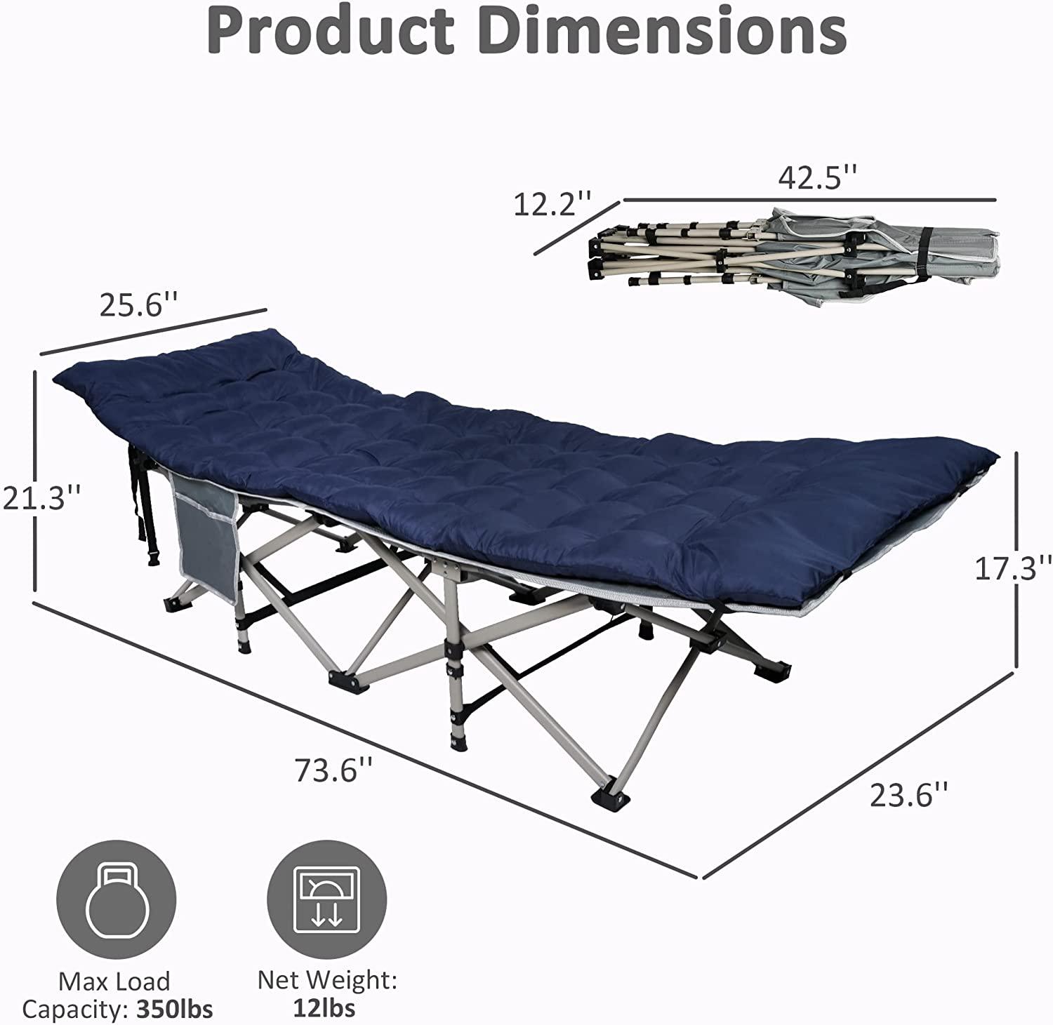 Folding Camping Cot Sleeping Cot Bed with Detachable Mattress, Gray & Dark Blue - Bosonshop