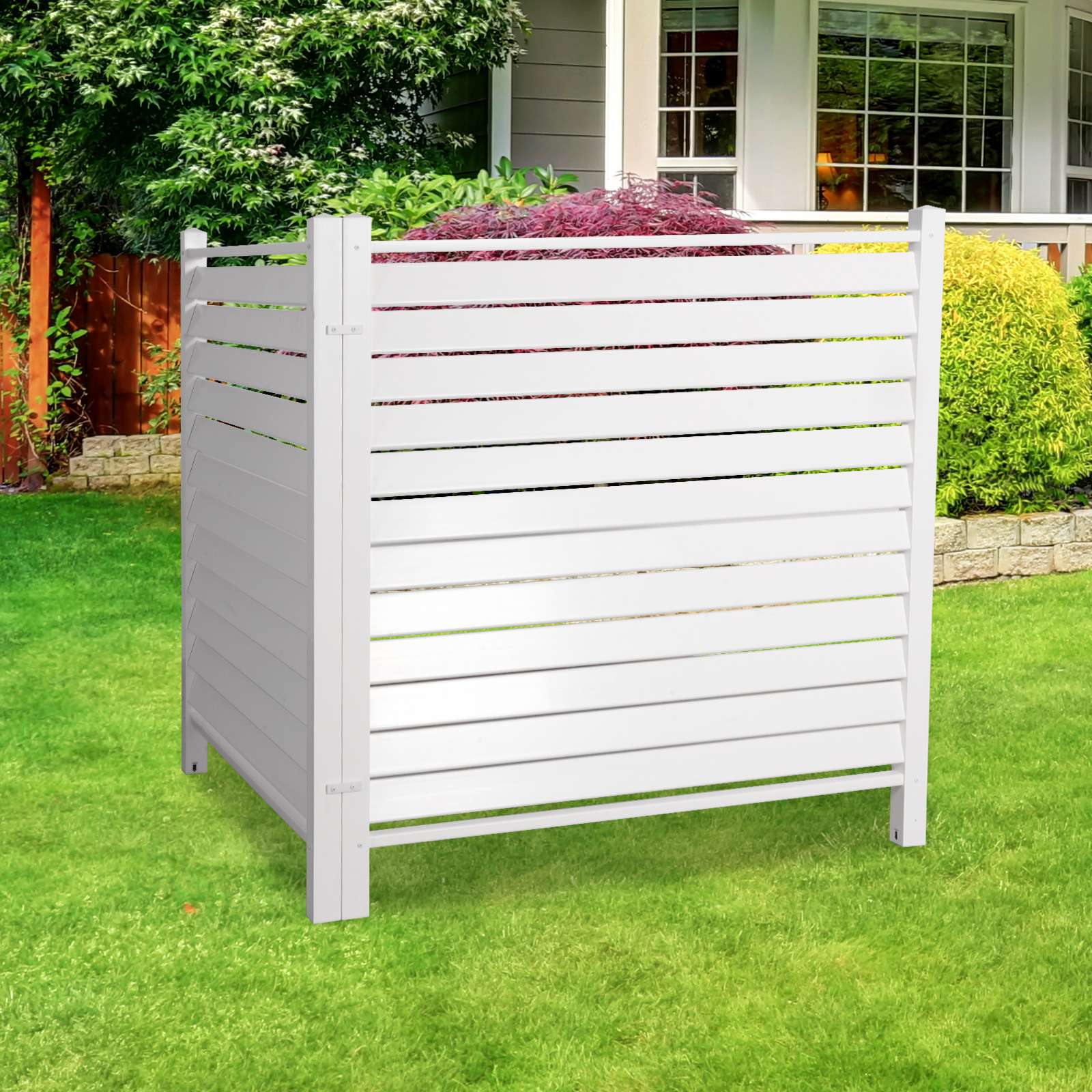 Air Conditioner Fence Privacy Screen 48"x 48", Louvered Outdoor Privacy Vinyl Fence Panels, 2 Panels, White