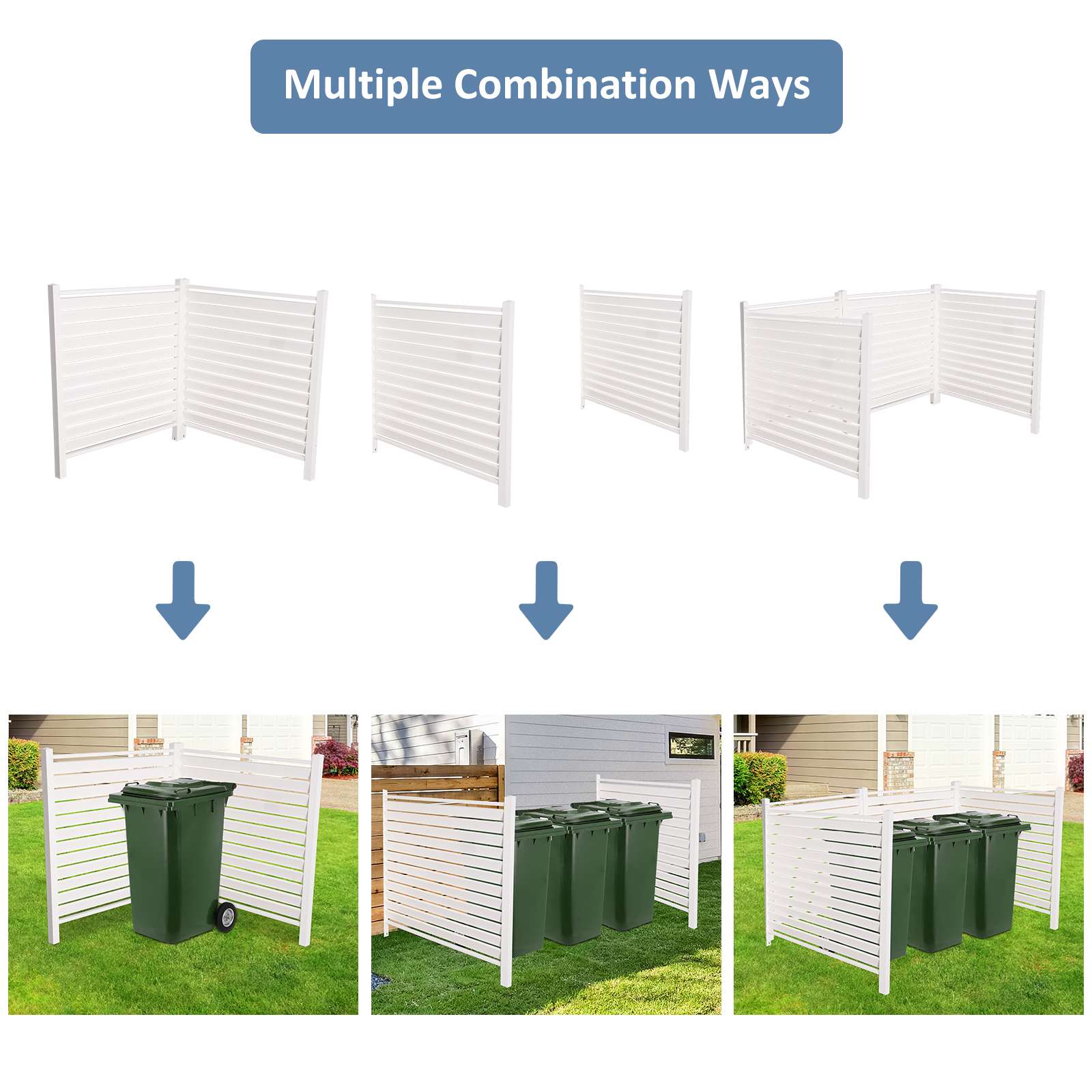 Air Conditioner Fence Privacy Screen 48"x 48", Louvered Outdoor Privacy Vinyl Fence Panels, 2 Panels, White