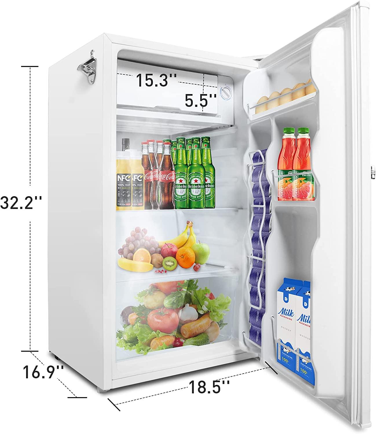 3.2 Cu.Ft Compact Fridge with Freezer, White Single Door Mini Refrigerator with Adjustable Thermostat Control - Bosonshop