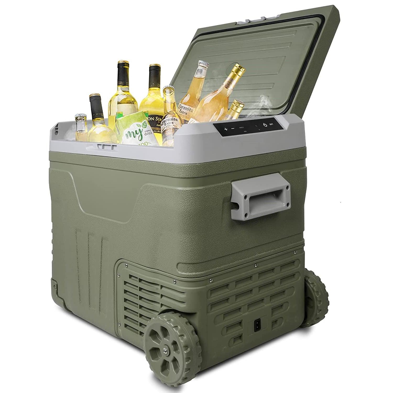 52 Quart Portable Car Refrigerator Freezer with Wheels & Pull Rod, Temperature Display (-4℉-68℉), 12/24V DC & 100-240V AC - Bosonshop