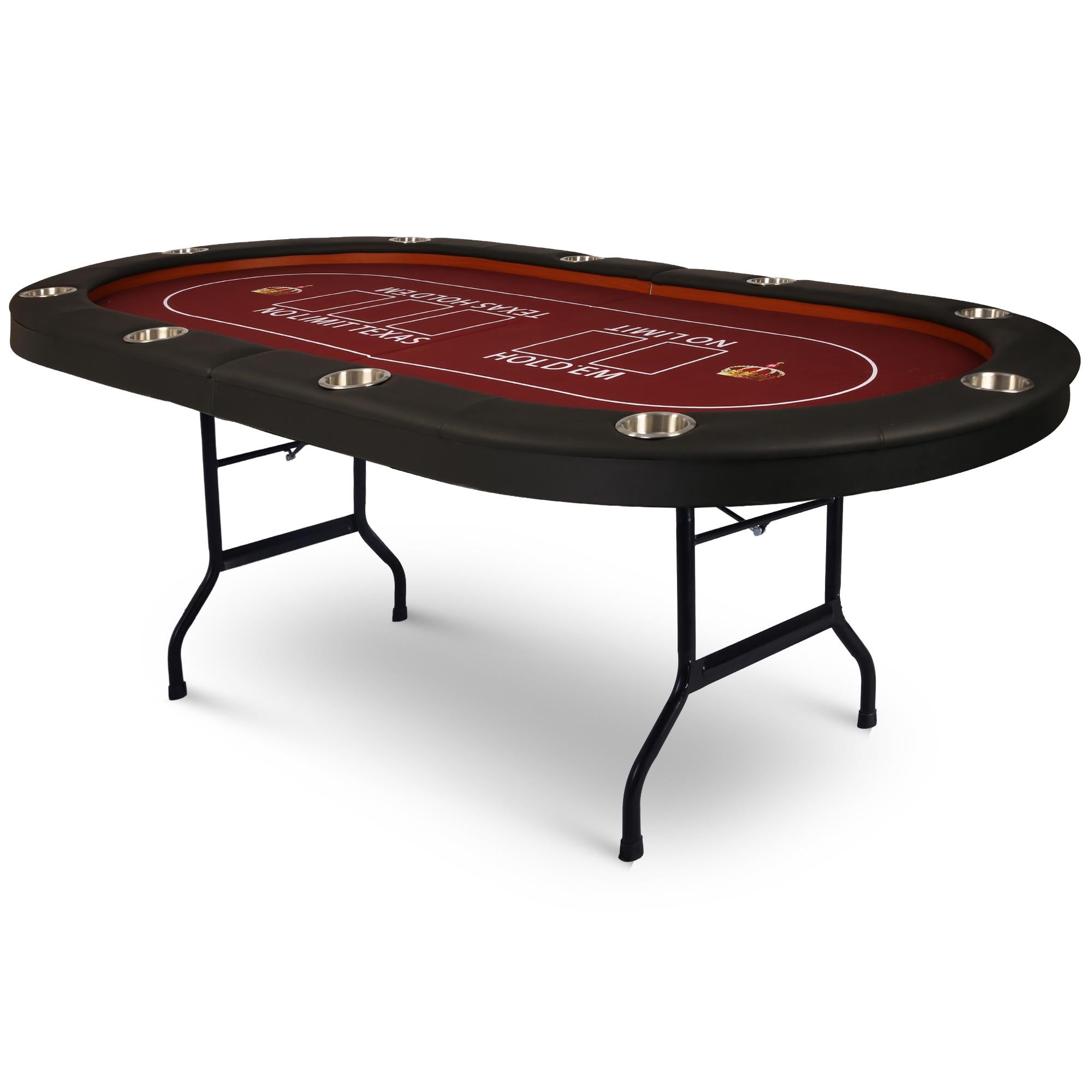 10 Players Folding Casart Poker Table Card Game Table with Metal Frame and 10 Cup Holders, Red - Bosonshop